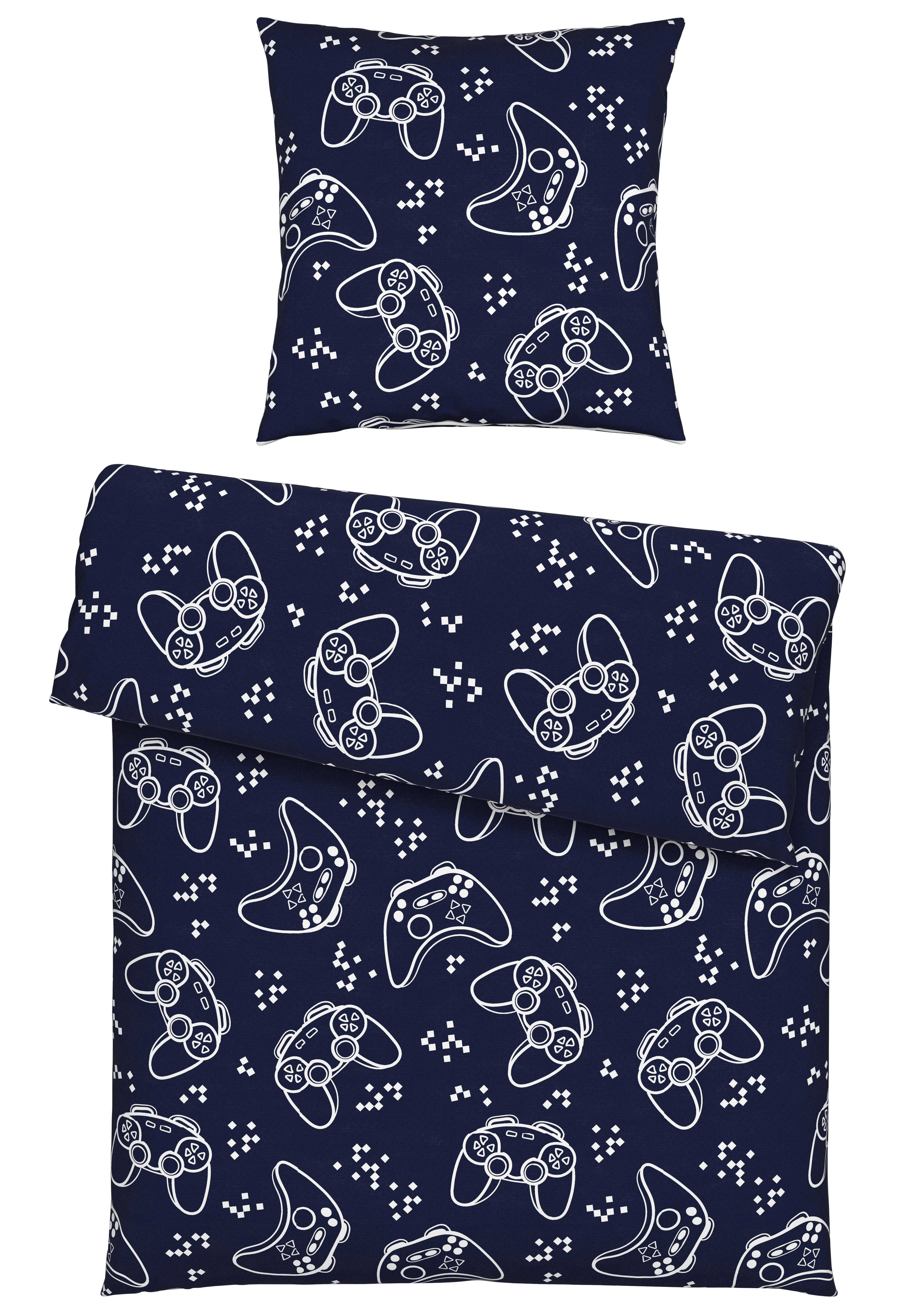 Jugendbettwäsche Gaming Blau/Weiß ca. 135x200cm - Blau, Textil (135/200cm) - Modern Living
