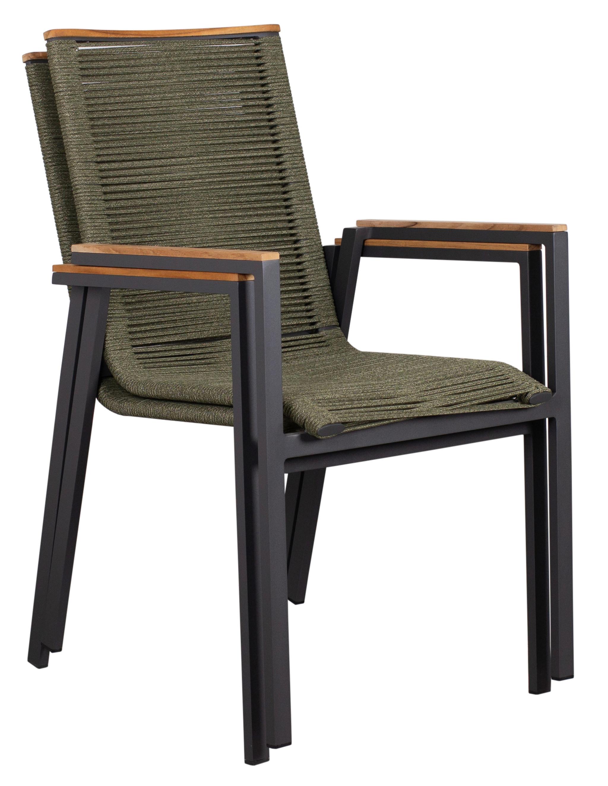 Stapelsessel-Set Montana 2er-Set Grün stapelbar - Anthrazit/Grün, Design, Holz/Textil (55/66/87cm) - Gardenson