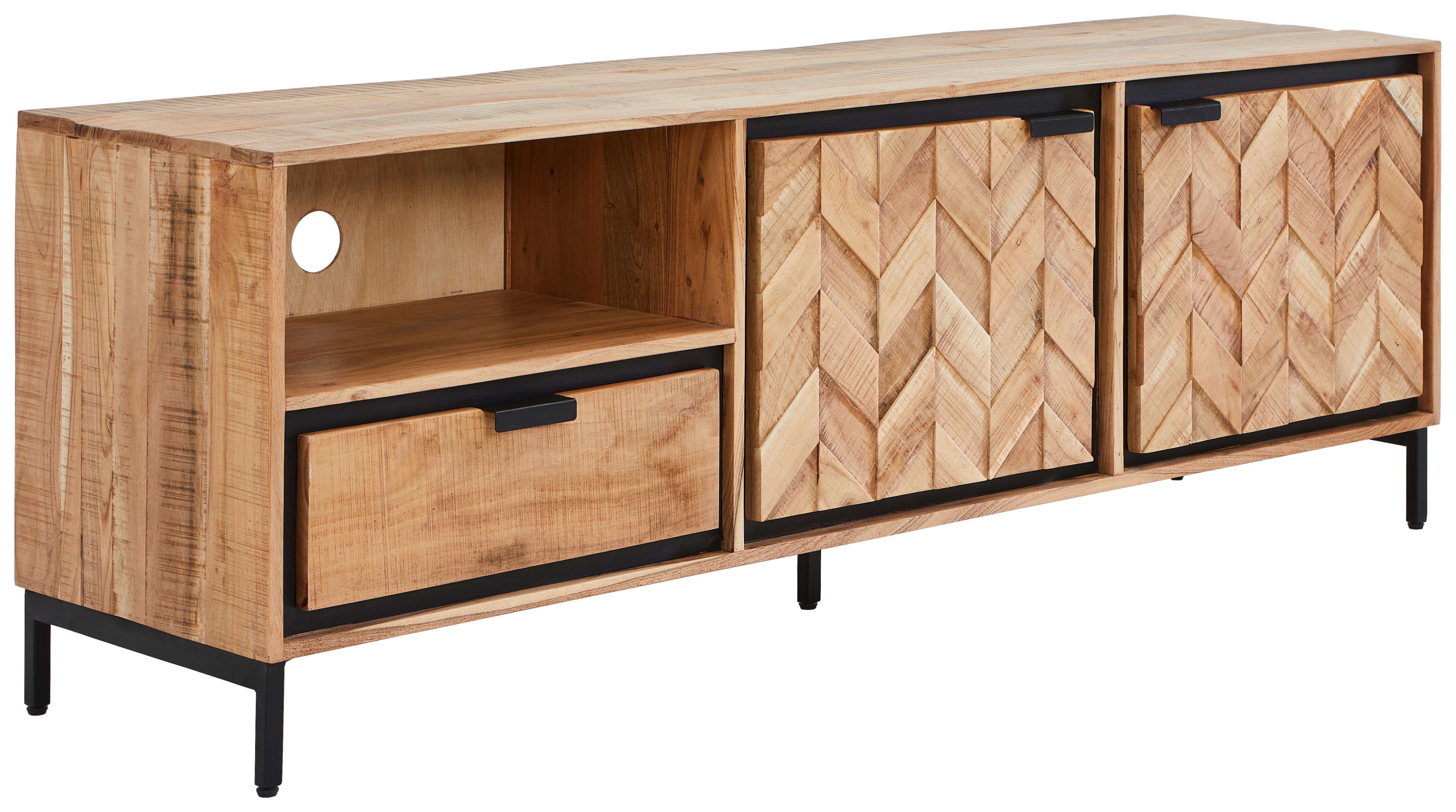 KOMODA NISKA LOWBOARD BASEL - kolor akacjowy/czarny, Modern, metal/drewno (175/60/45cm) - Livetastic