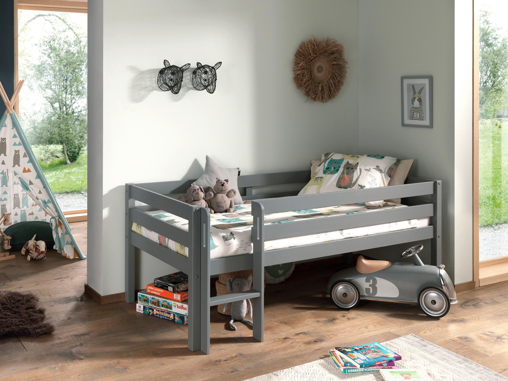Hochbett Pino ca.90x200cm Kiefer Massiv Grau - Grau, MODERN, Holz/Holzwerkstoff (90/200cm) - MID.YOU