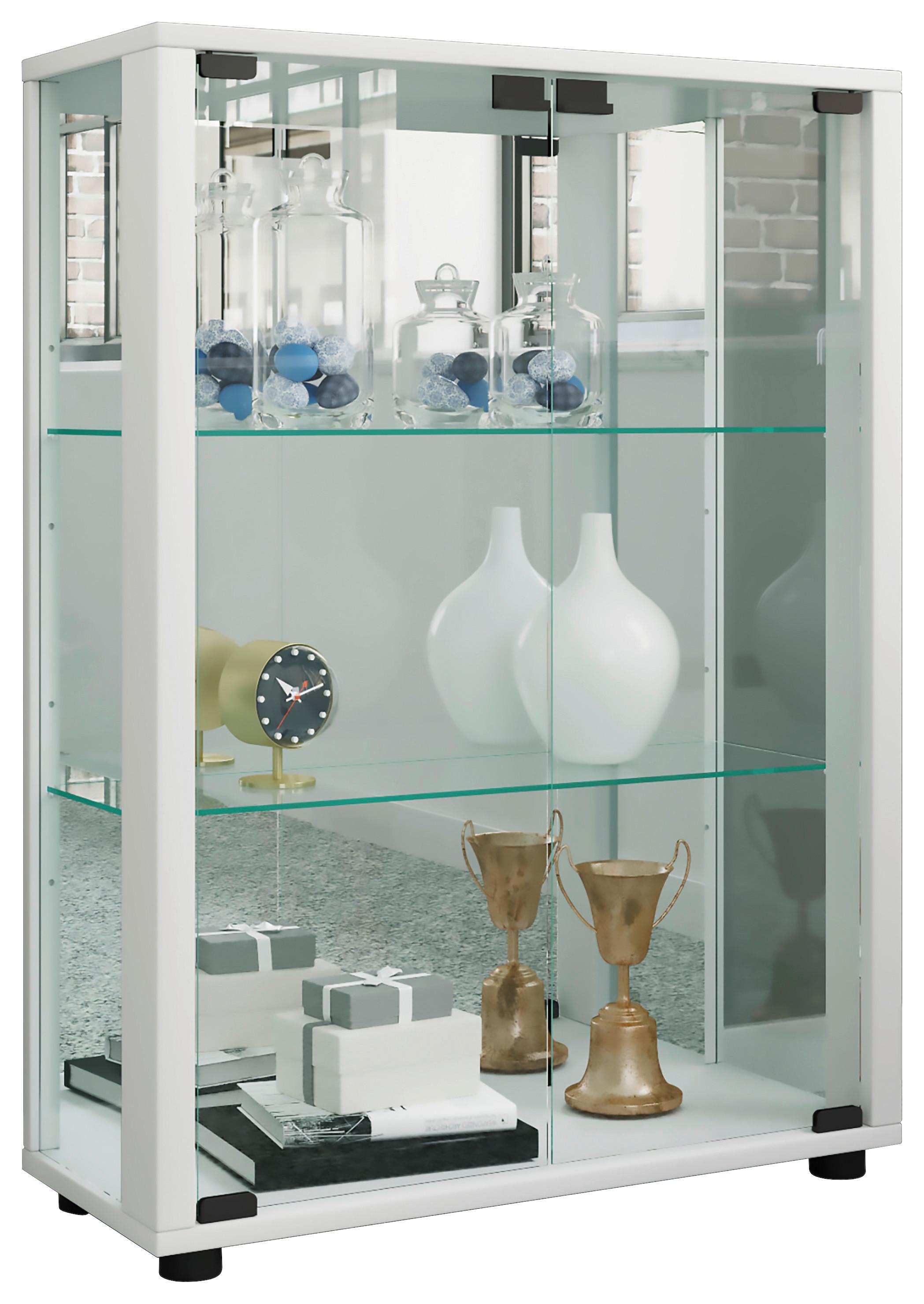 Vitrine Sintalo mit LED ca. 60x80 cm Weiß - Schwarz/Weiß, MODERN, Glas/Holzwerkstoff (60/80/25cm) - MID.YOU