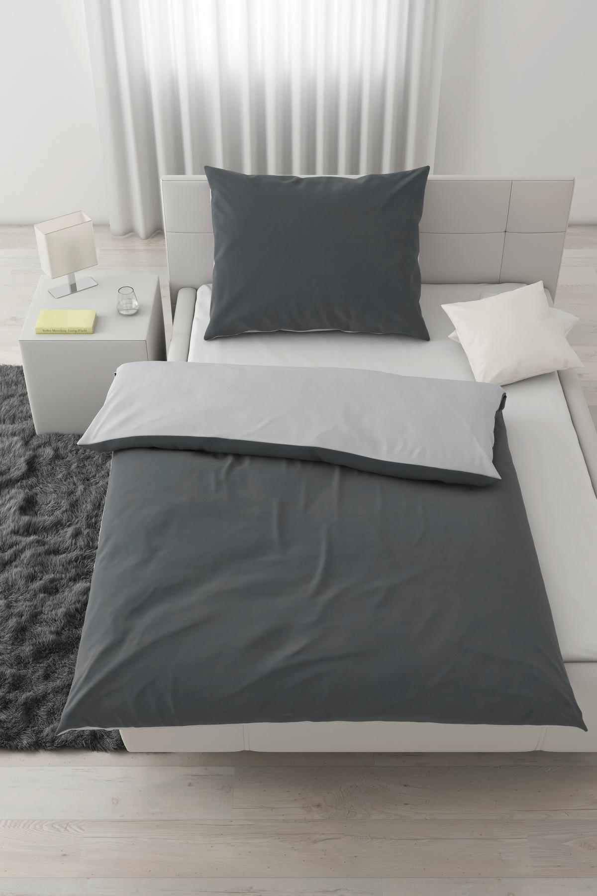 Bettwäsche Annika in Anthrazit ca. 140x200cm - Anthrazit/Silberfarben, Textil (140/200cm) - Modern Living