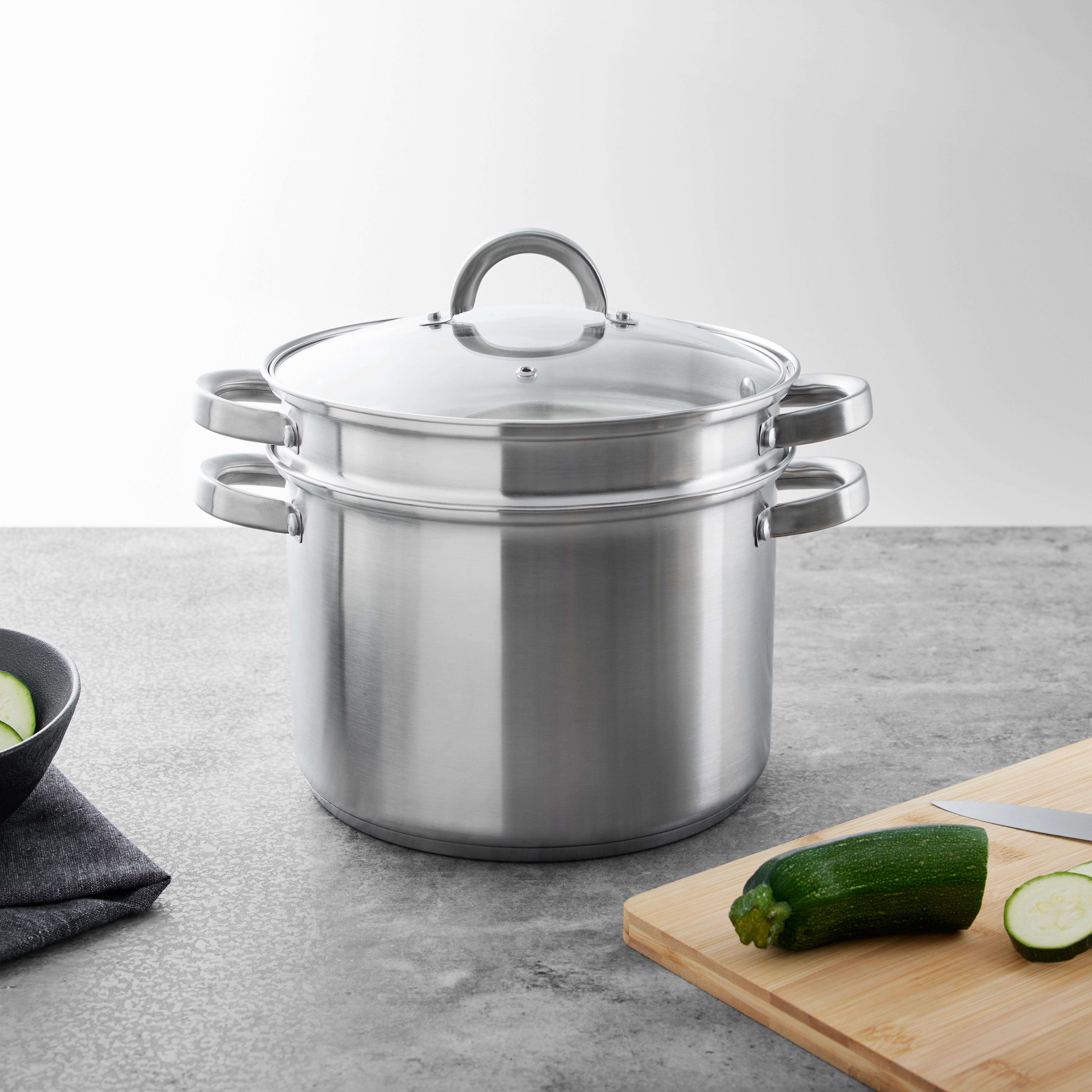 Kochtopf Universal 3 in 1 Edelstahlfarben, 3-teilig - Klar/Edelstahlfarben, KONVENTIONELL, Glas/Metall - Mömax