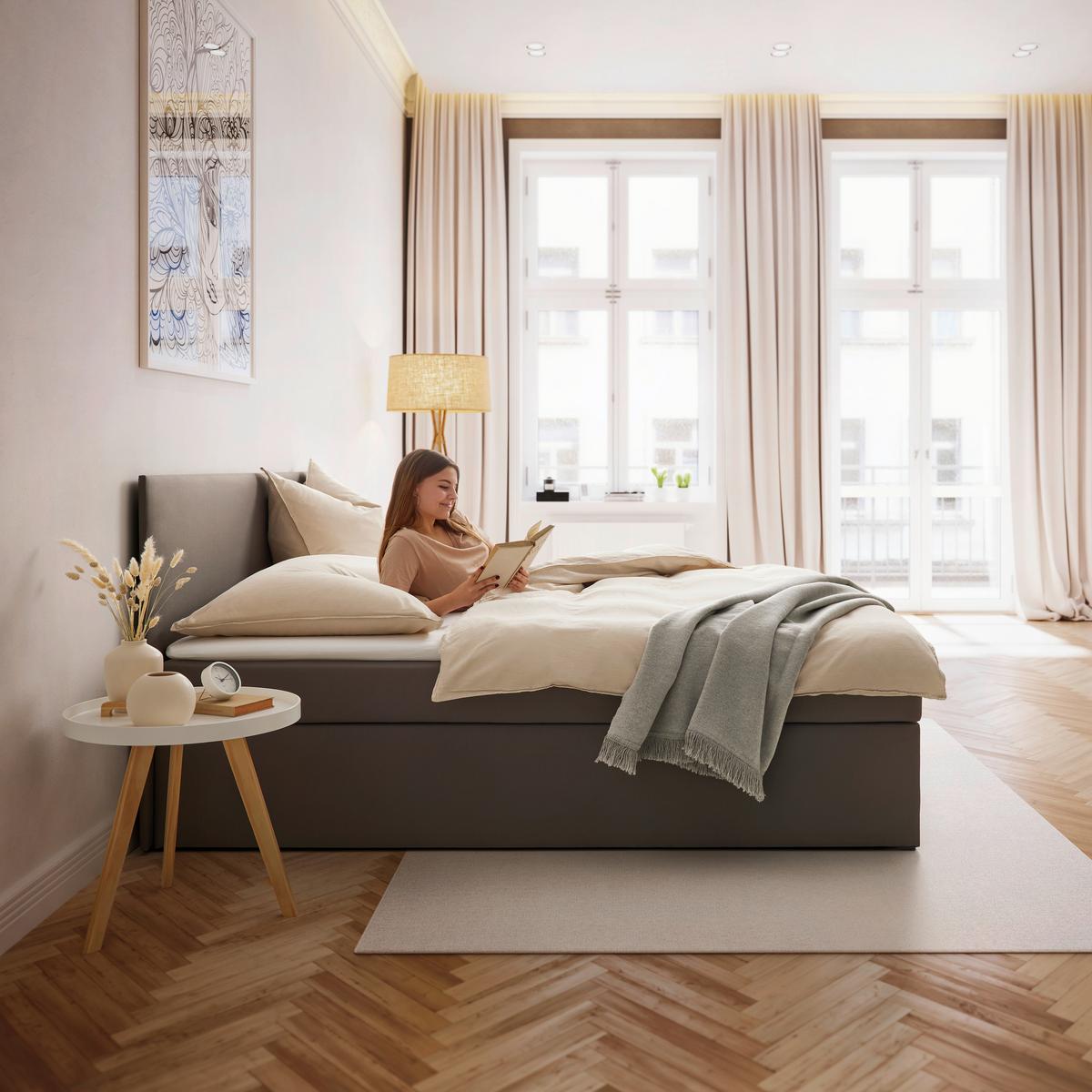 Boxbett Lucy Grau ca. 180x200 cm mit Topper - Anthrazit/Grau, MODERN, Holz/Holzwerkstoff (180/200cm) - Bessagi Home