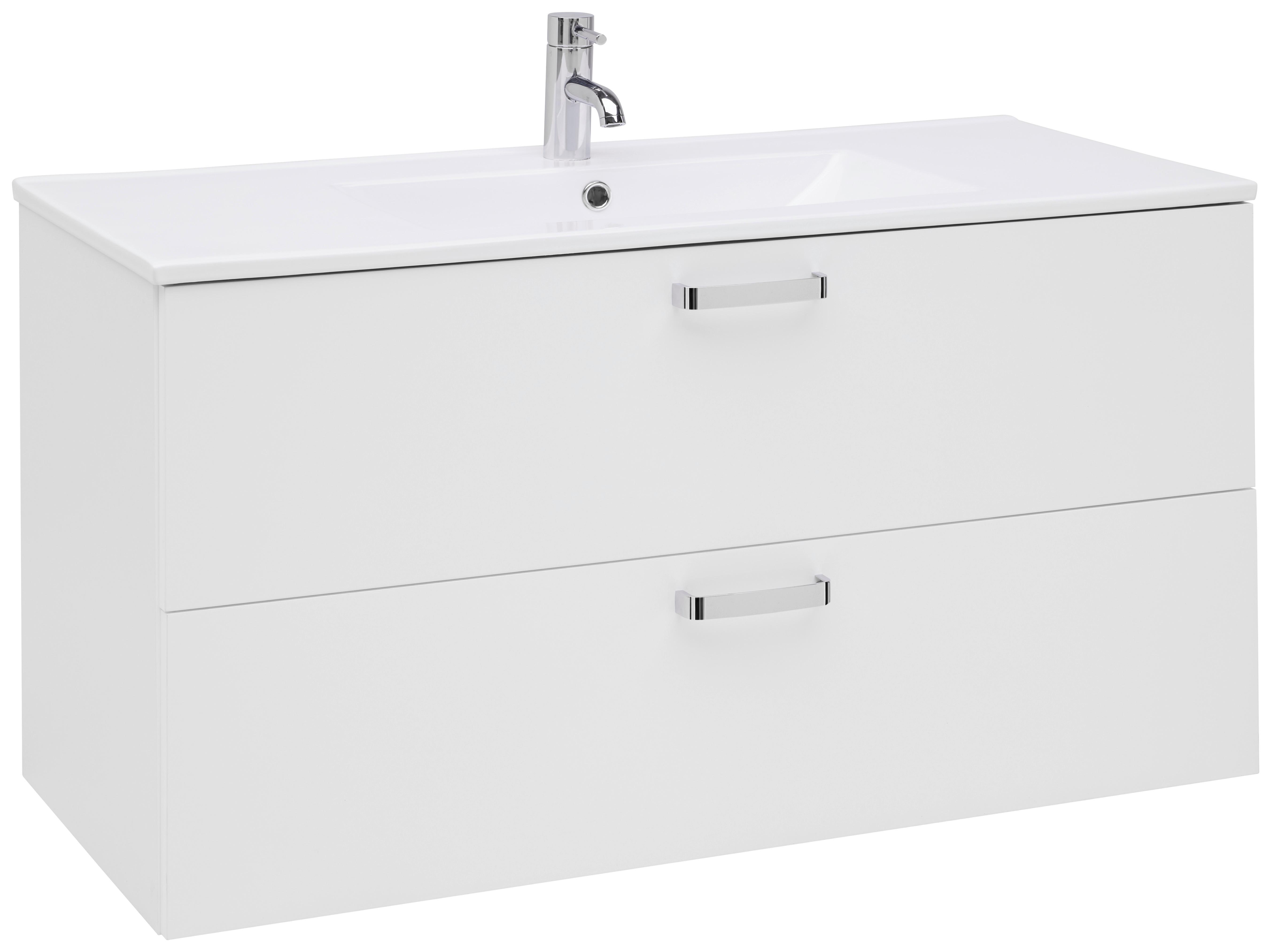 Bază cu lavoar Fresh - alb/alb lucios intens, Konventionell, ceramică/material pe bază de lemn (100/56/46,5cm) - Ondega