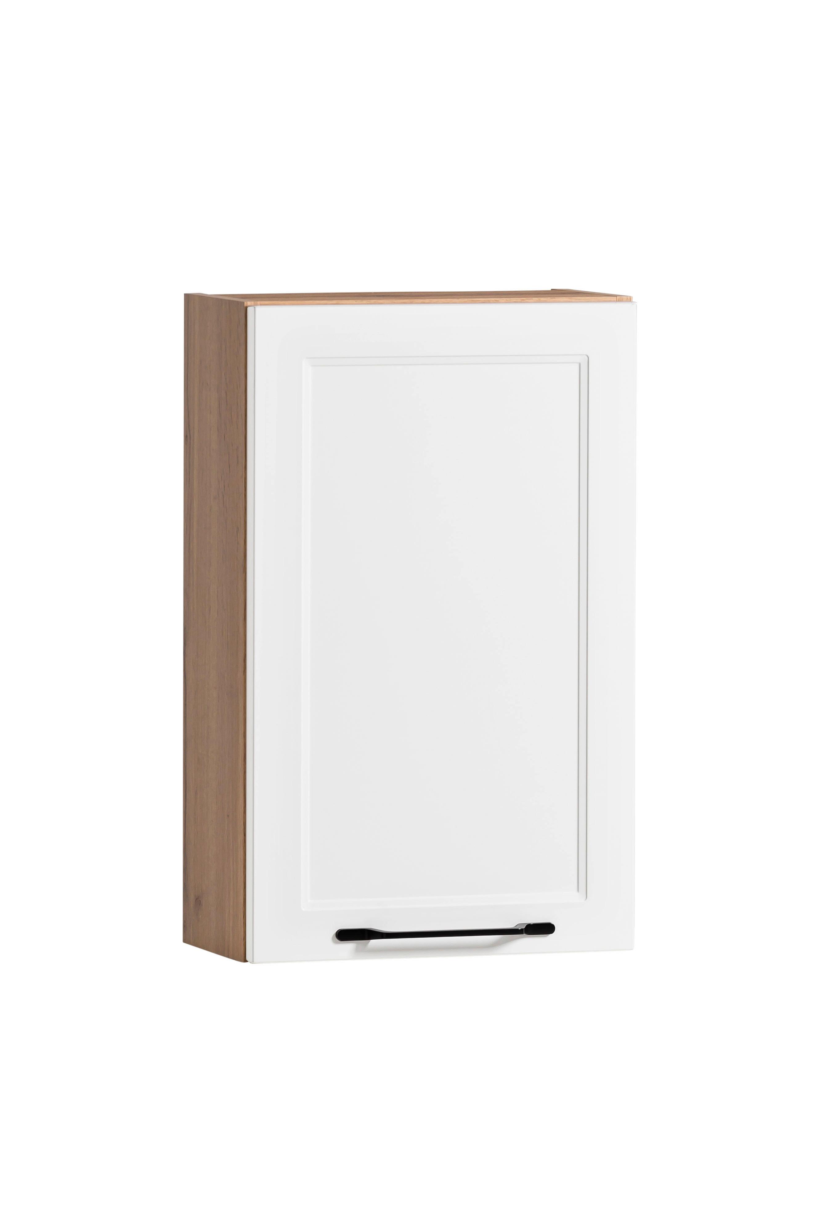 Hängeschrank Elmau in Weiß/Eiche - Eiche Wotan/Schwarz, ROMANTIK / LANDHAUS, Holzwerkstoff/Metall (40/64/20cm)