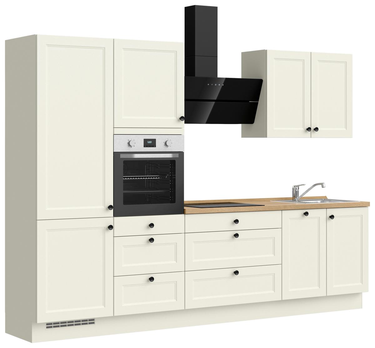 Küchenblock Cascada High m. Geräten Weiß - Eichefarben/Schwarz, MODERN, Holzwerkstoff/Metall (300cm) - Nobilia