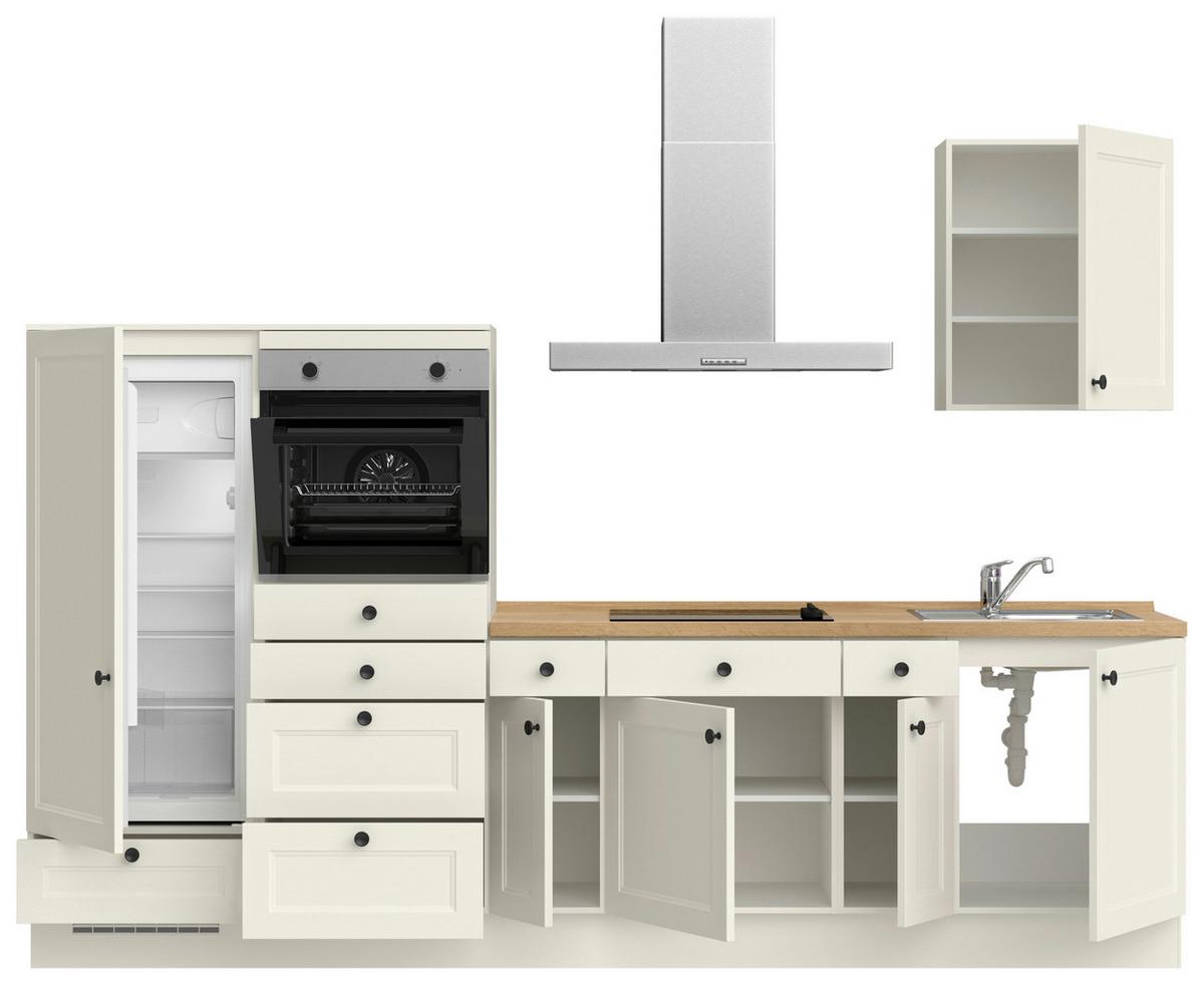 Küchenleerblock Cascada Low o. Geräte Weiß - Eichefarben/Schwarz, MODERN, Holzwerkstoff/Metall (300cm) - Nobilia