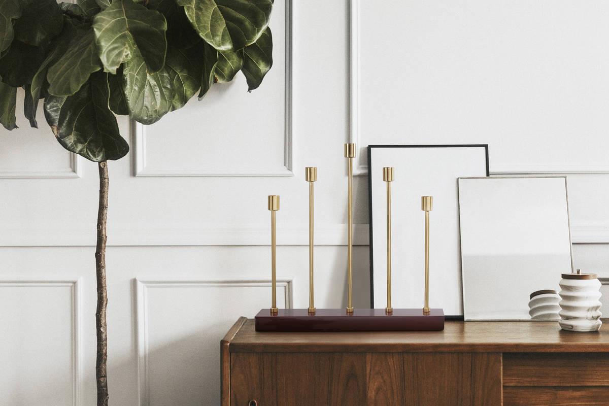 KERZENSTÄNDER KERZENHALTER ART DECO 525 - Bordeaux/Goldfarben, Trend, Metall (40/40/9cm) - Kayoom