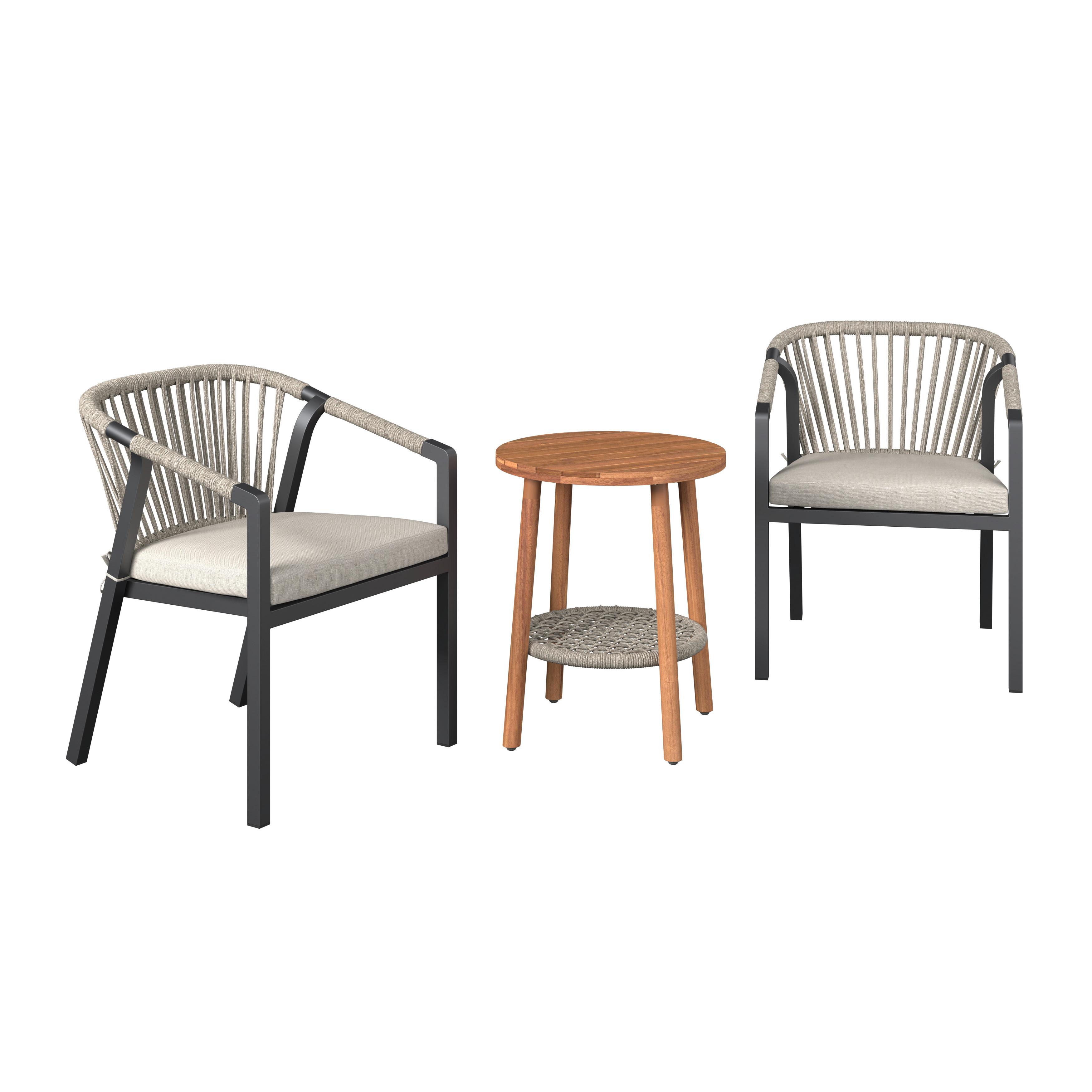 BALKONGMÖBLER SET BARDOLINO - ljusgrå/akaciefärgad, Modern, metall/trä (61/62/79cm) - Mömax