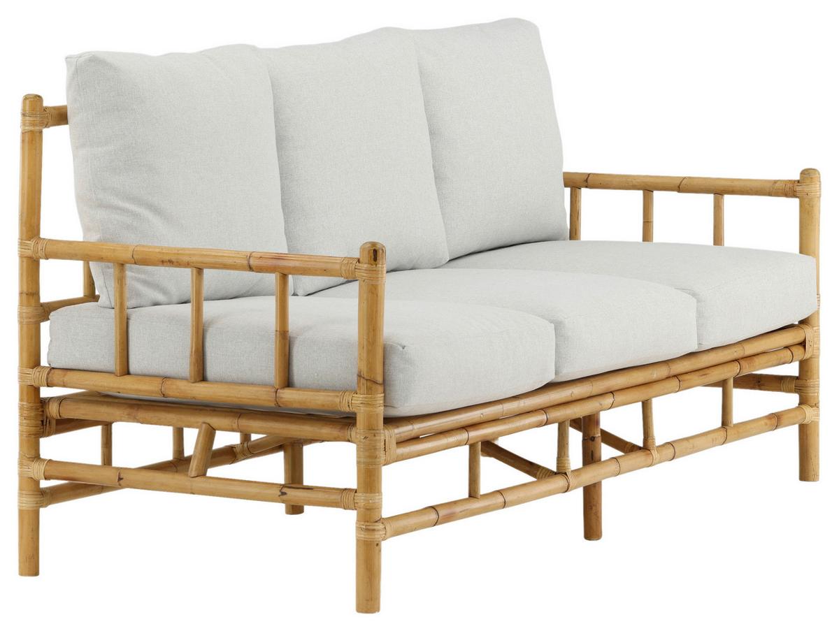Loungesofa Cane Bambus Rattan ca. 180x77 cm - Hellbraun/Creme, KONVENTIONELL, Holz/Textil (180/88/77cm) - Gardenson