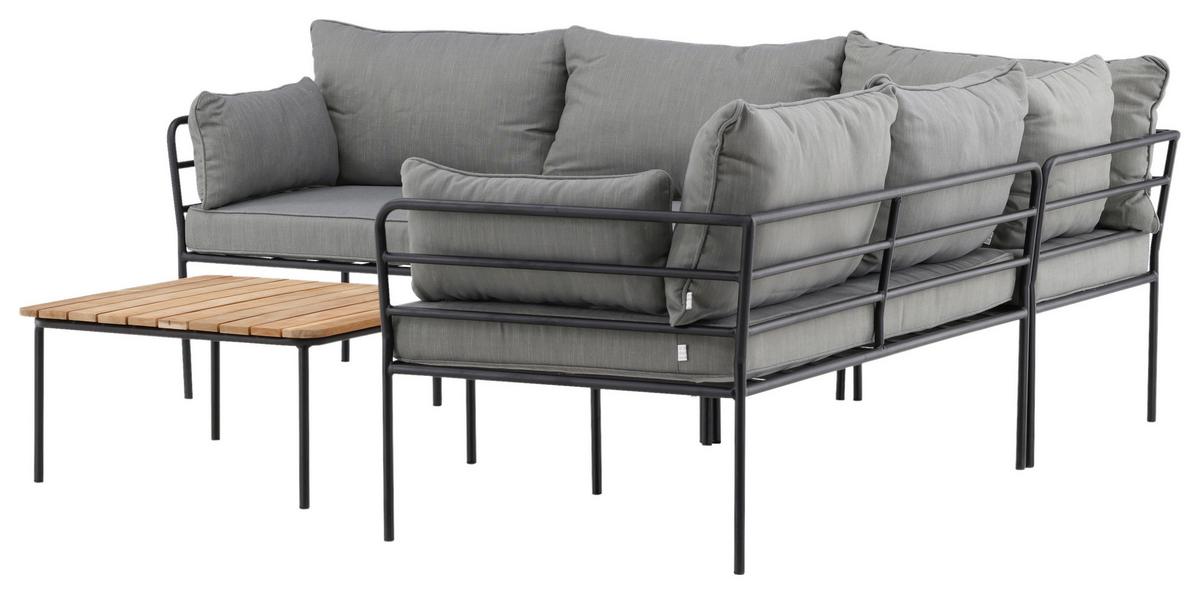 Loungegarnitur Penh Grau/Schwarz Tisch Akazie - Schwarz/Grau, KONVENTIONELL, Holz/Metall - Gardenson