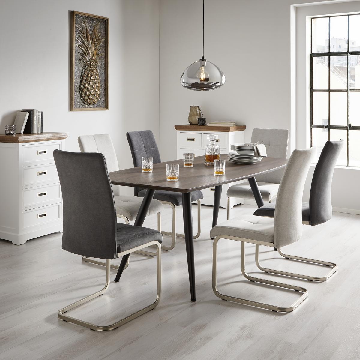KRZESŁO NA PŁOZIE LUCIE - jasnoszary/kolor chromowy, Modern, metal/drewno (42,5/98/45cm) - Bessagi Home
