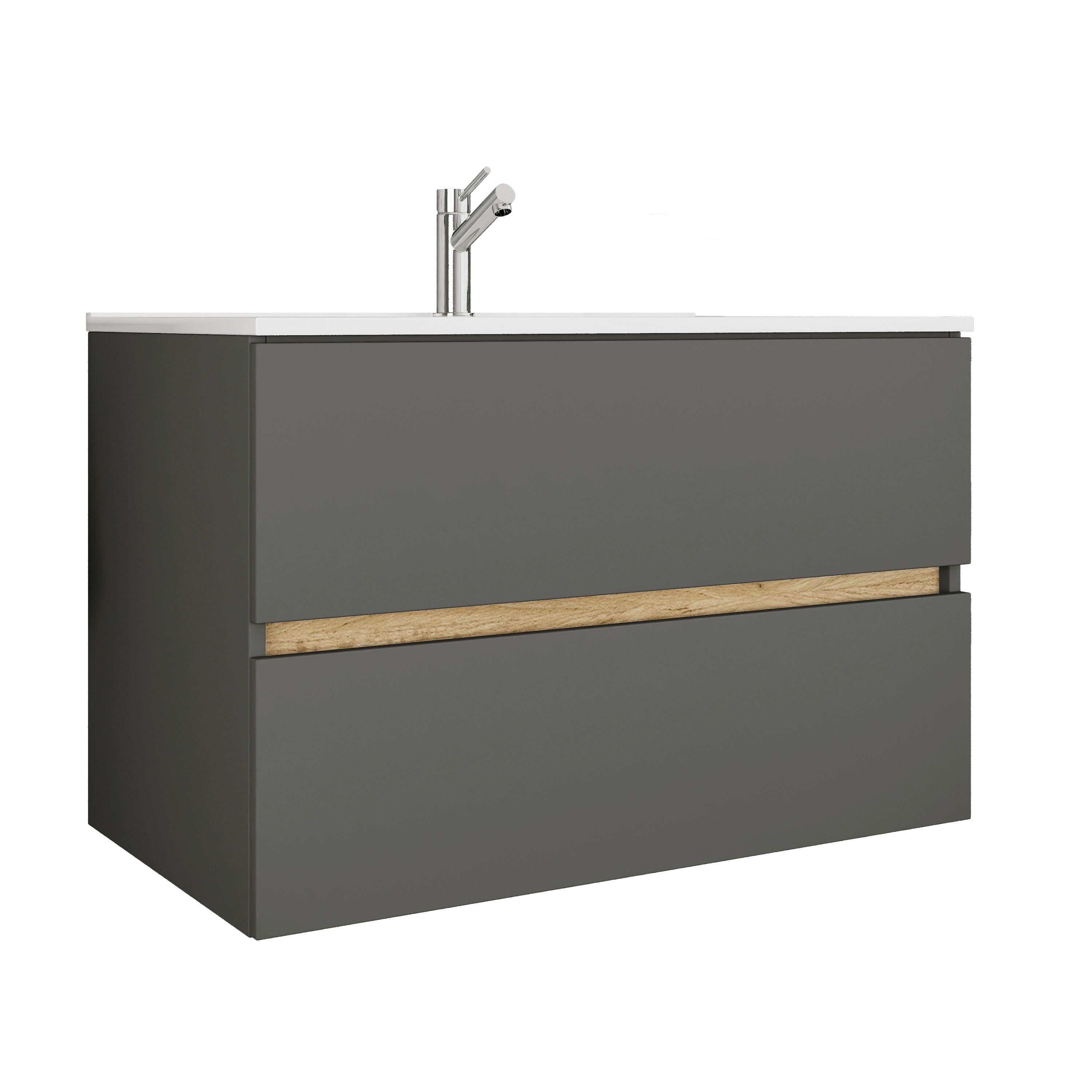 Badezimmer Cosila - Honigeiche/Weiss, Trend, Keramik/Holzwerkstoff (81/51/47cm) - MID.YOU