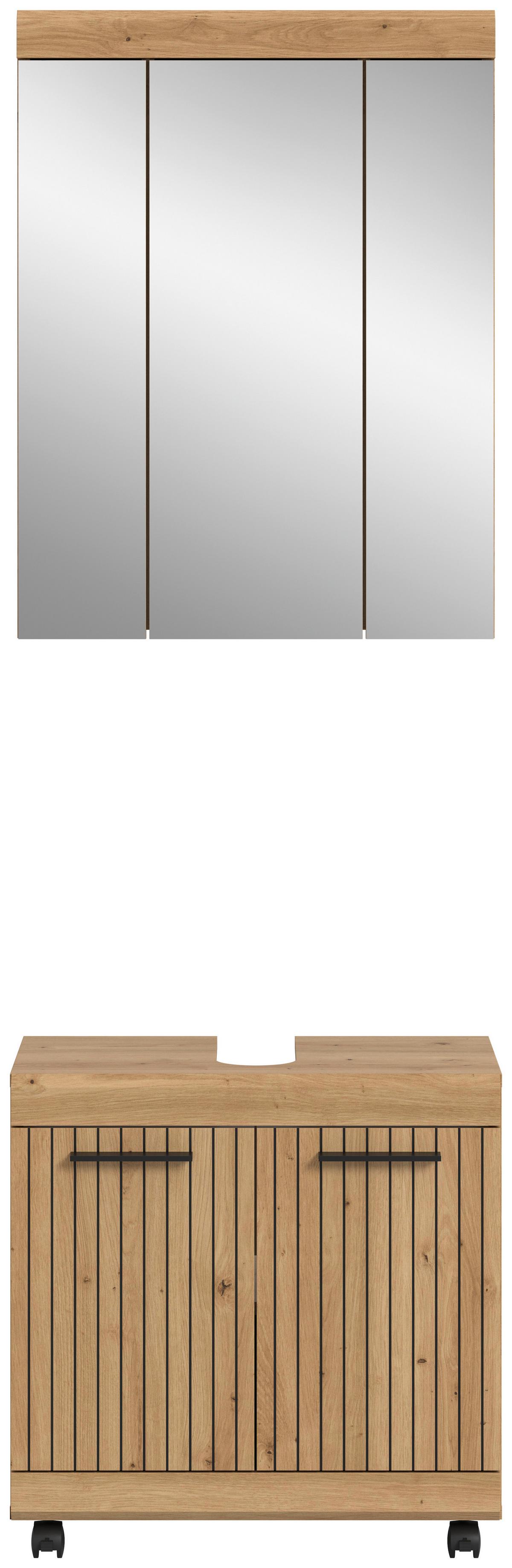 Badezimmer Scout Eiche Artisan 2-teilig - Schwarz/Eiche Artisan, Trend, Glas/Holzwerkstoff (60cm) - MID.YOU