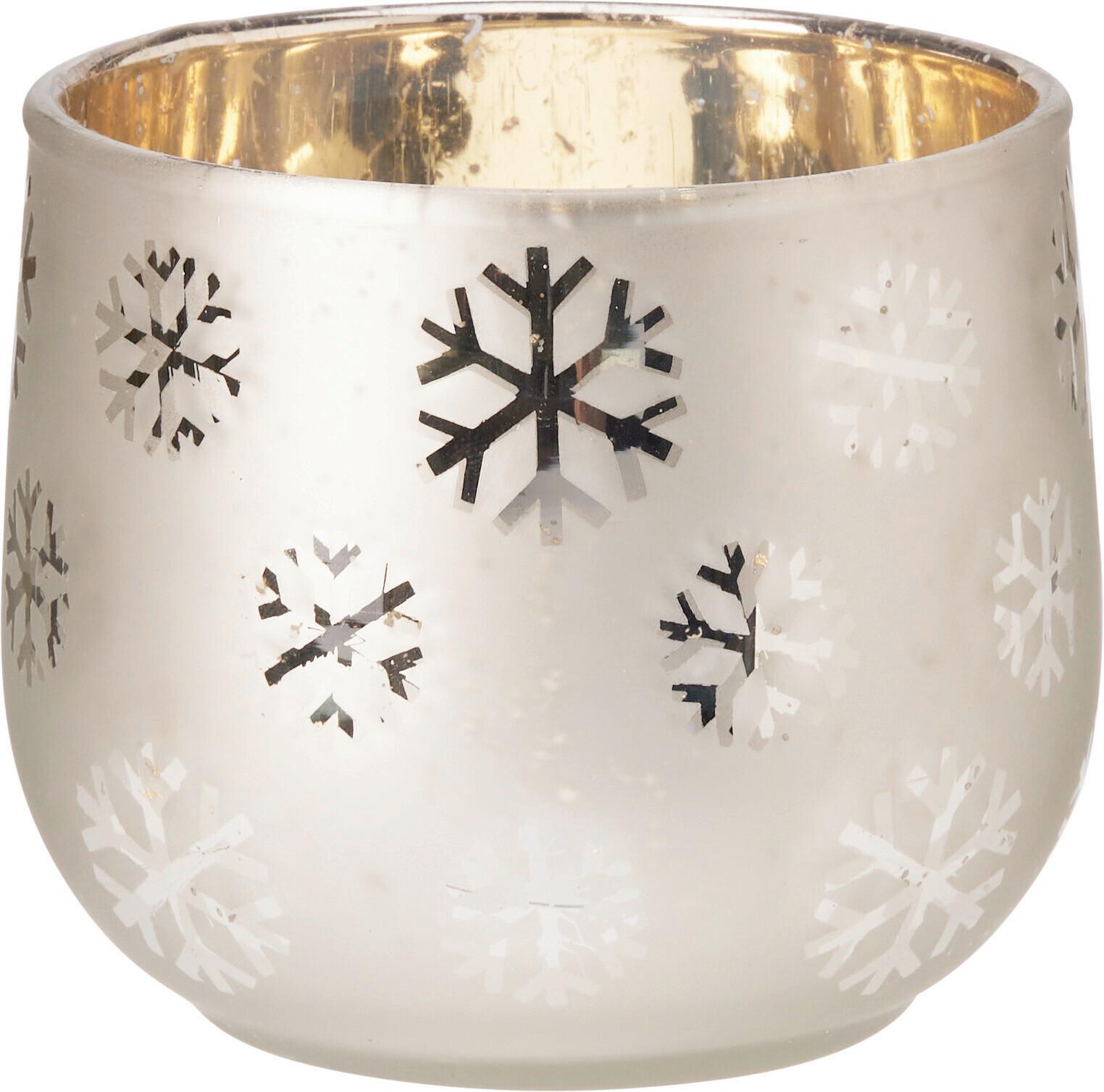 Teamécsestartó Snowflake - aranyszínű/fehér, Üveg (9,5/10cm)