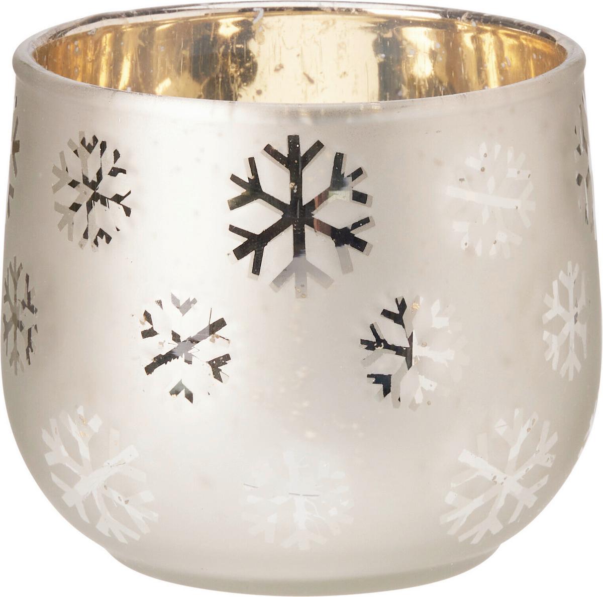 Teamécsestartó Snowflake - aranyszínű/fehér, Üveg (9,5/10cm)