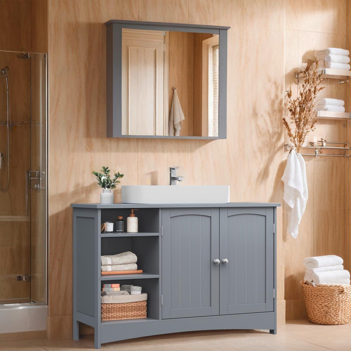 WASCHBECKENUNTERSCHRANK WASHBASIN CABINET - Chromfarben/Grau, MODERN, Holzwerkstoff/Metall (90/60/30cm) - MID.YOU