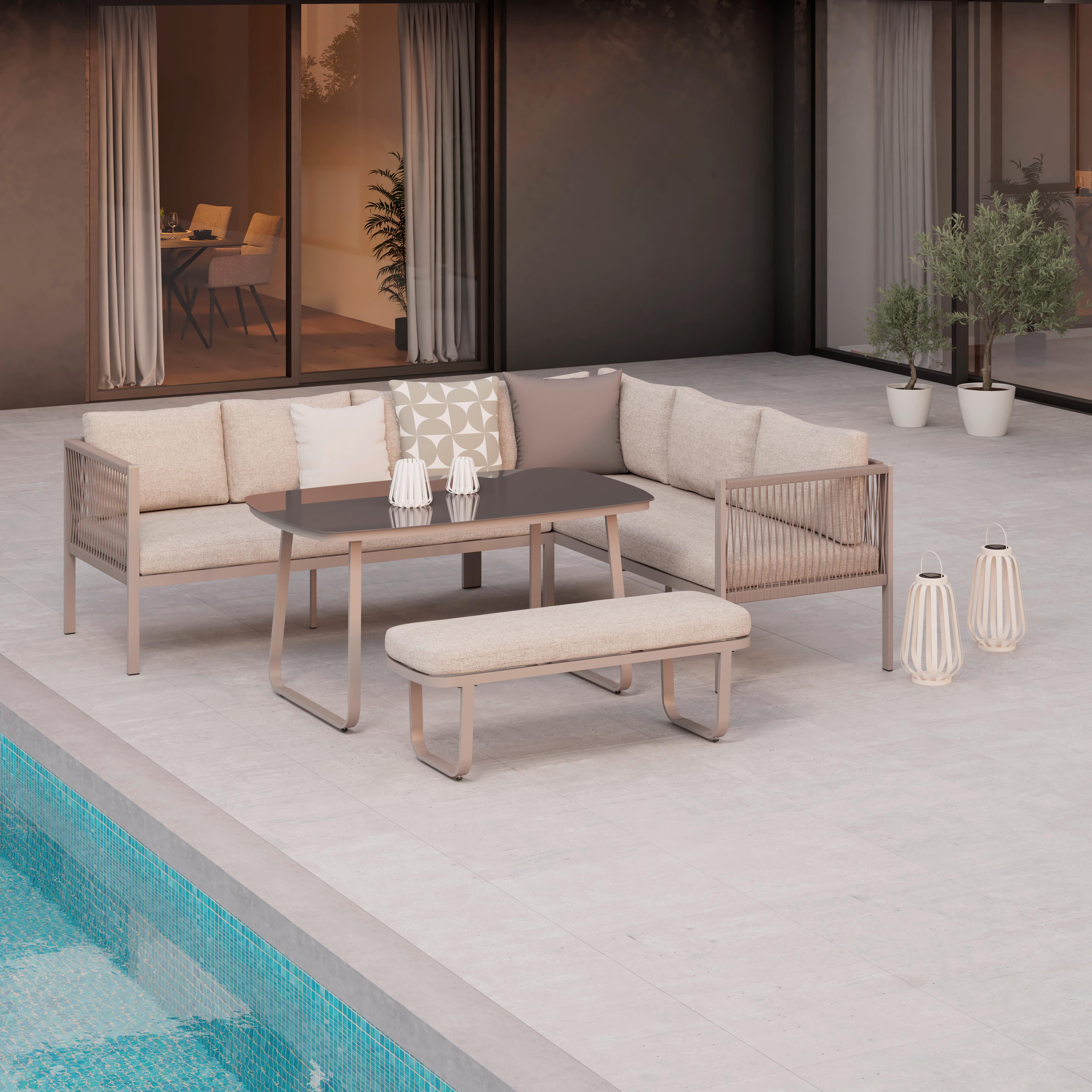 Loungegarnitur Sophia Hellgrau/Beige, 4-teilig - Beige/Creme, MODERN, Glas/Textil (195/73/72cm)