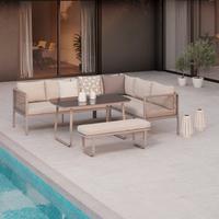 Loungegarnitur Sophia Hellgrau/Beige, 4-teilig - Beige/Creme, MODERN, Glas/Textil (195/73/72cm)