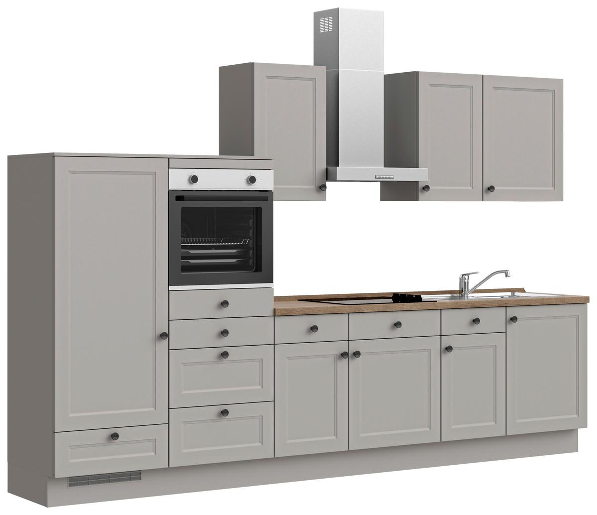 Küchenblock Cascada Low m. Geräten Grau - Eiche dunkel/Schwarz, MODERN, Holzwerkstoff/Metall (330cm) - Nobilia