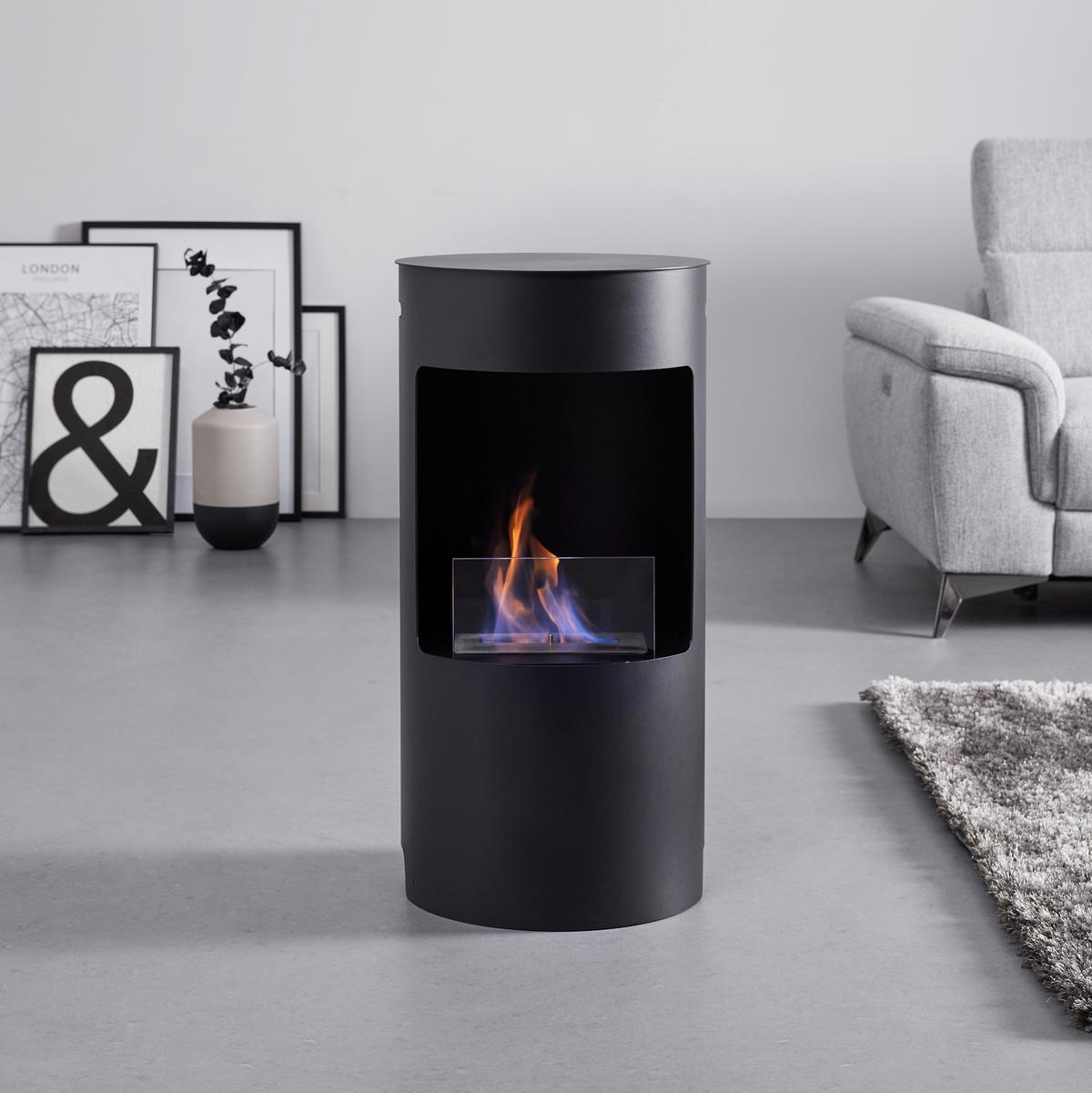 Ethanolkamin Jonas Schwarz Metall/Glas Freistehend - Schwarz, MODERN, Glas/Metall (40/82/40cm) - Bessagi Home