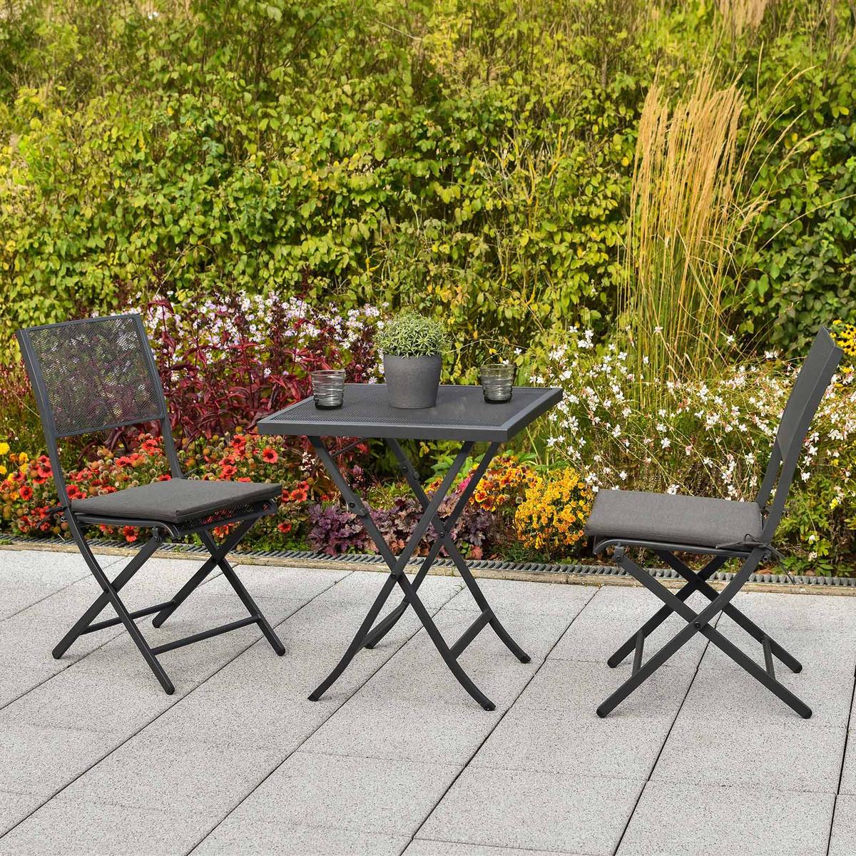 Balkonska Garnitura Samos, Jeklo, 3-Delno, Z Blazinama - siva/barve grafita, Moderno, kovina/umetna masa - Gardenson