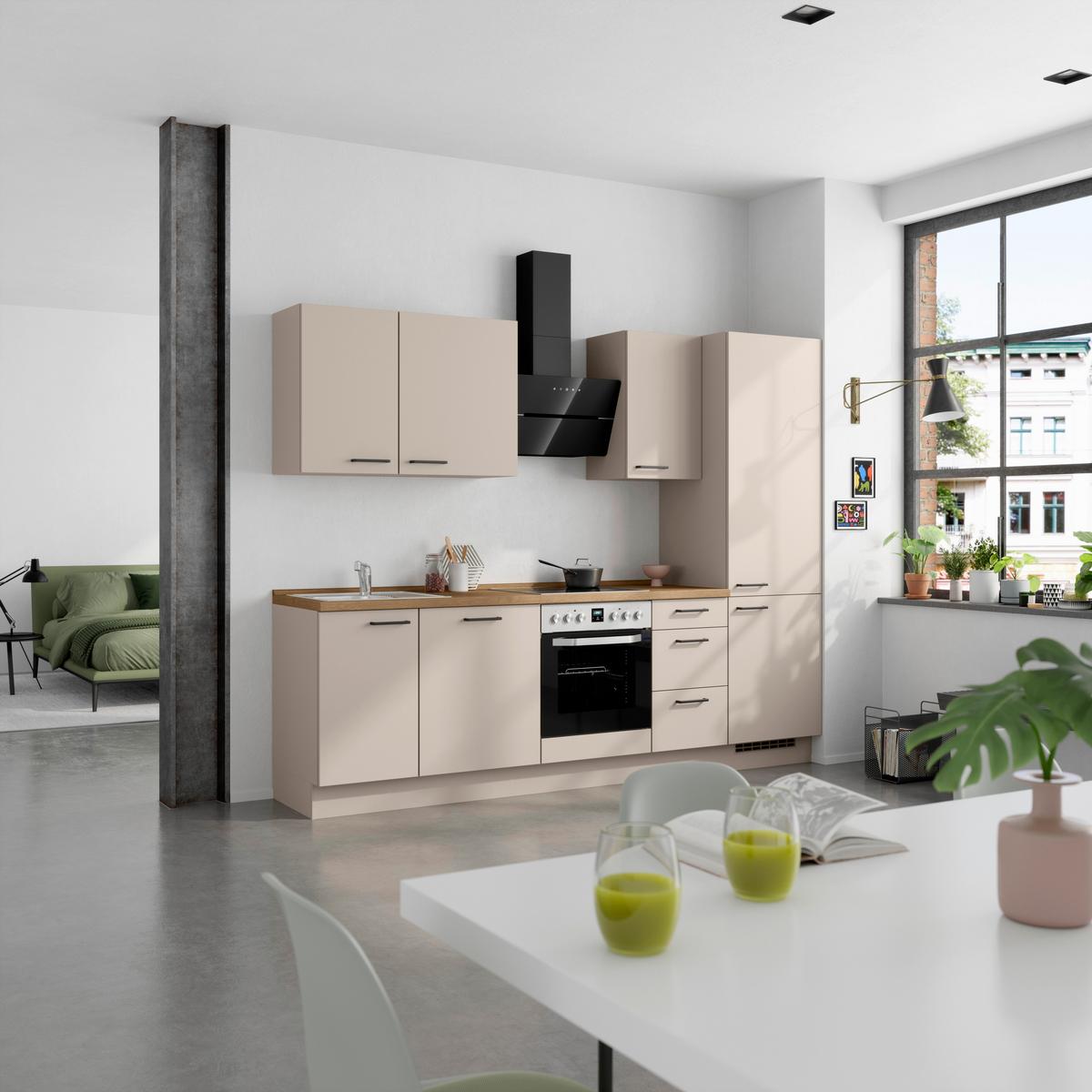 Küchenleerblock Easytouch High o. Geräte Sandfarben - Sandfarben/Eichefarben, MODERN, Holzwerkstoff/Metall (270cm) - Nobilia