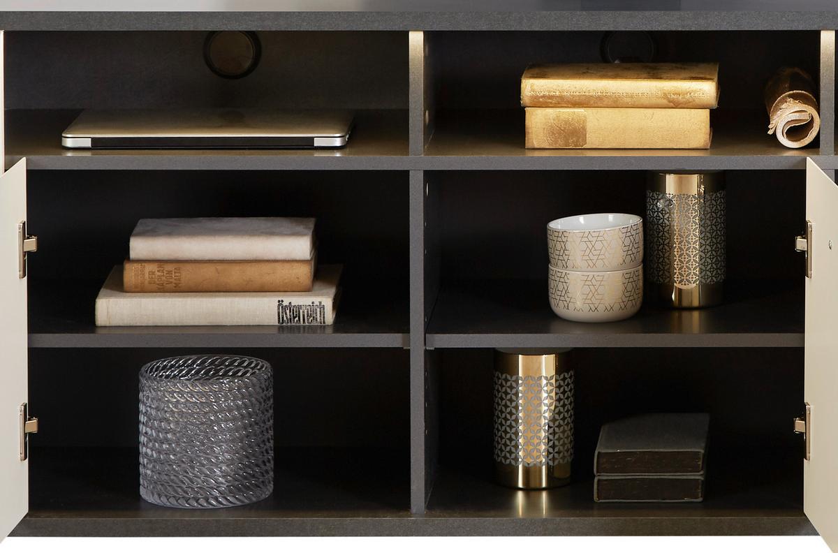 Tv-element Alassio, Bela, Temno Siva - barve kroma/črna, Moderno, kovina/umetna masa (156,3/62/40,5cm) - Premium Living