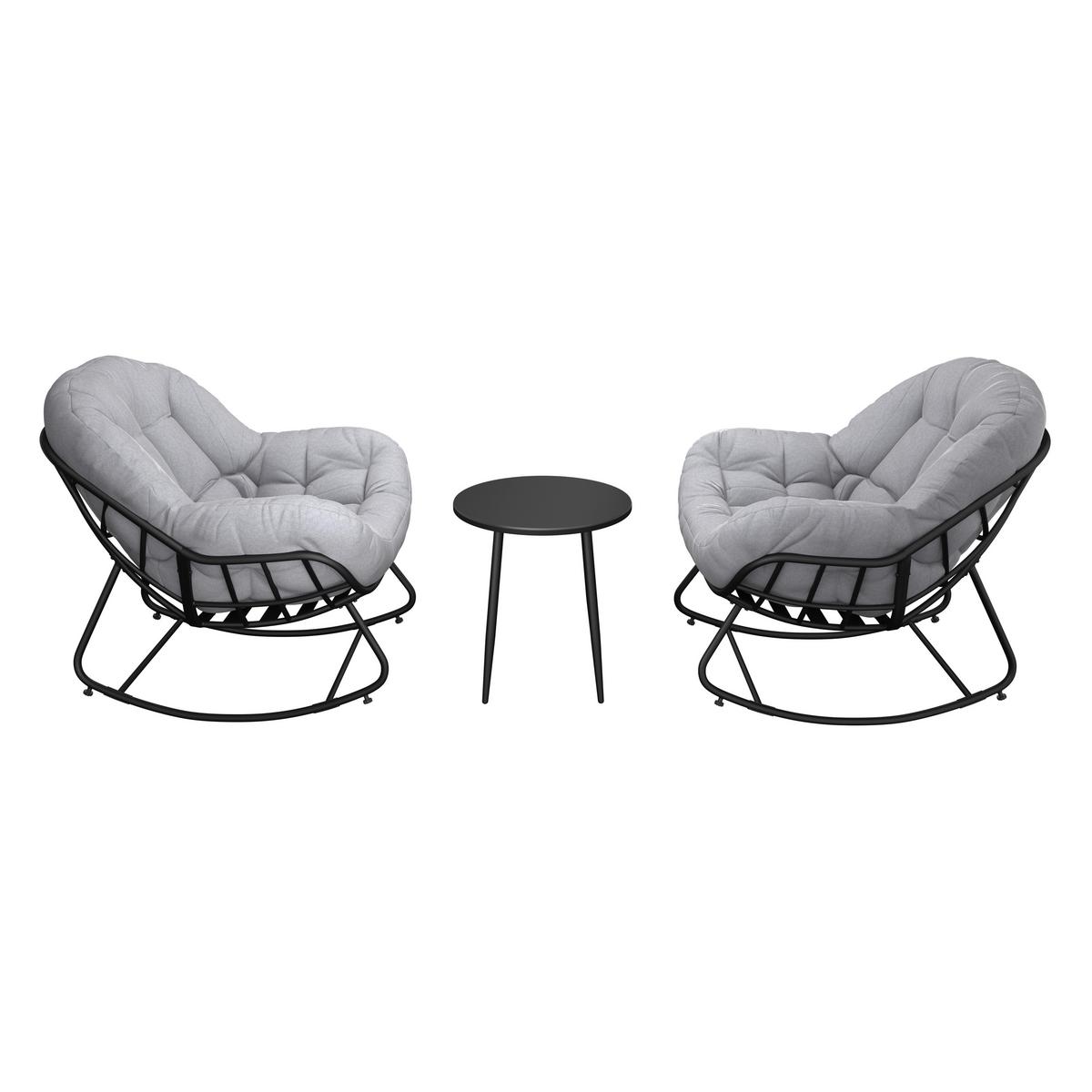 Balkonset "Isabel" Hellgrau aus Metall/Textil - Hellgrau/Schwarz, Modern, Textil/Metall (92/111/87cm) - Bessagi Garden