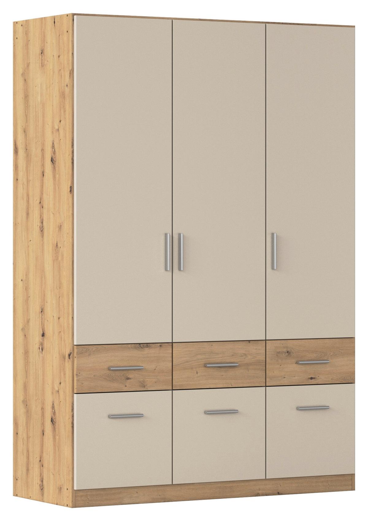 Drehtürenschrank Celle-Super Champagner/Eiche Artisan - Champagner/Alufarben, KONVENTIONELL, Holzwerkstoff/Kunststoff (136/197/54cm) - Mömax