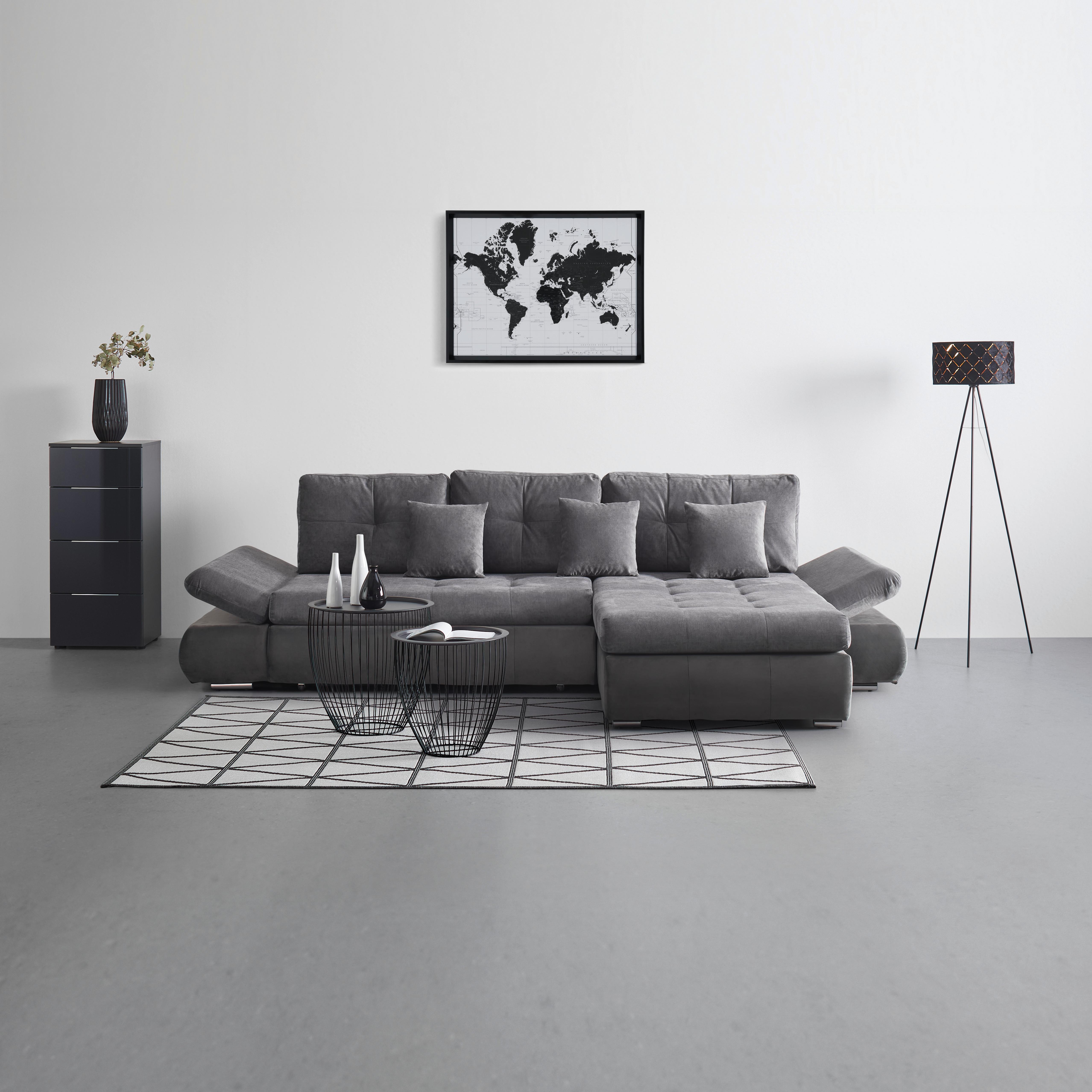 Wohnlandschaft in Anthrazit - Chromfarben/Anthrazit, Konventionell, Kunststoff/Textil (303/88/185cm) - Mömax