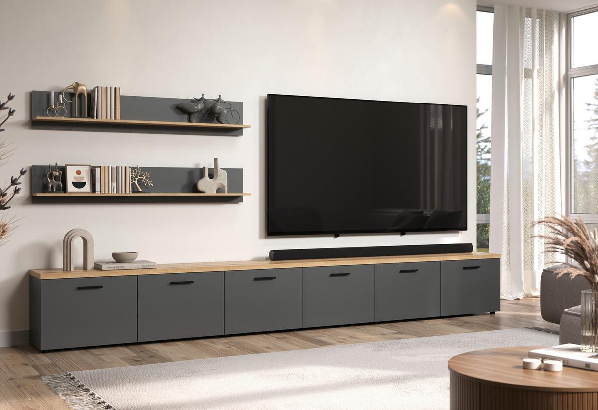 WOHNWAND BAGGIO - Eichefarben/Anthrazit, Design, Holzwerkstoff/Kunststoff (360/180/40cm) - MID.YOU
