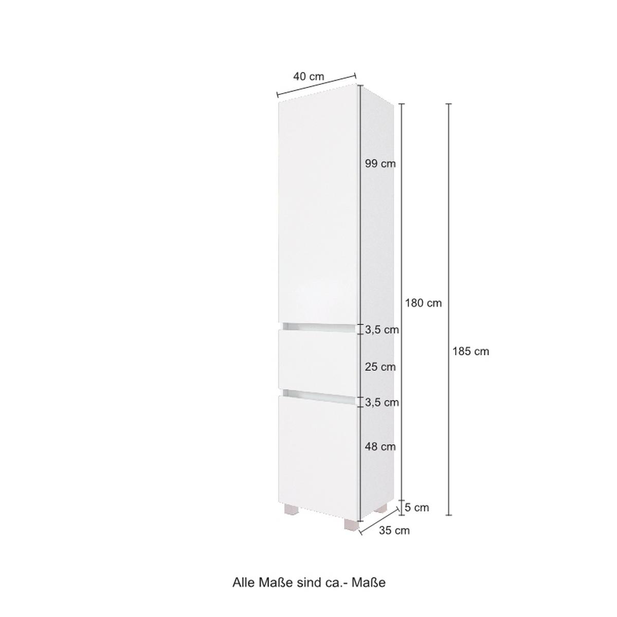 Hochschrank Kopenhagen B: 40 cm Weiß - Silberfarben/Weiß, KONVENTIONELL, Holzwerkstoff/Kunststoff (40/180/35cm) - Held