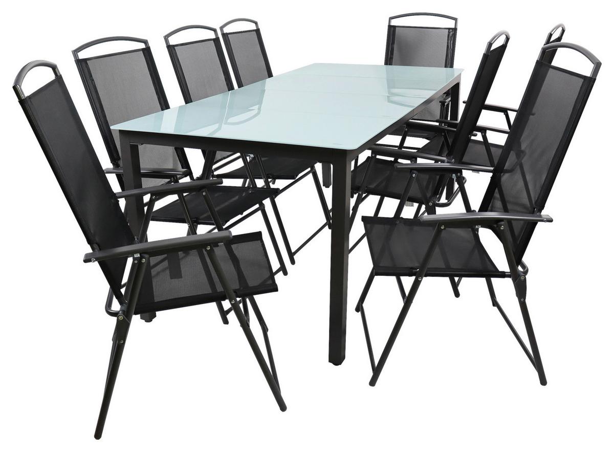 Gartentischgruppe Anthrazit 9-teilig - Anthrazit, Basics, Glas/Textil - Gardenson