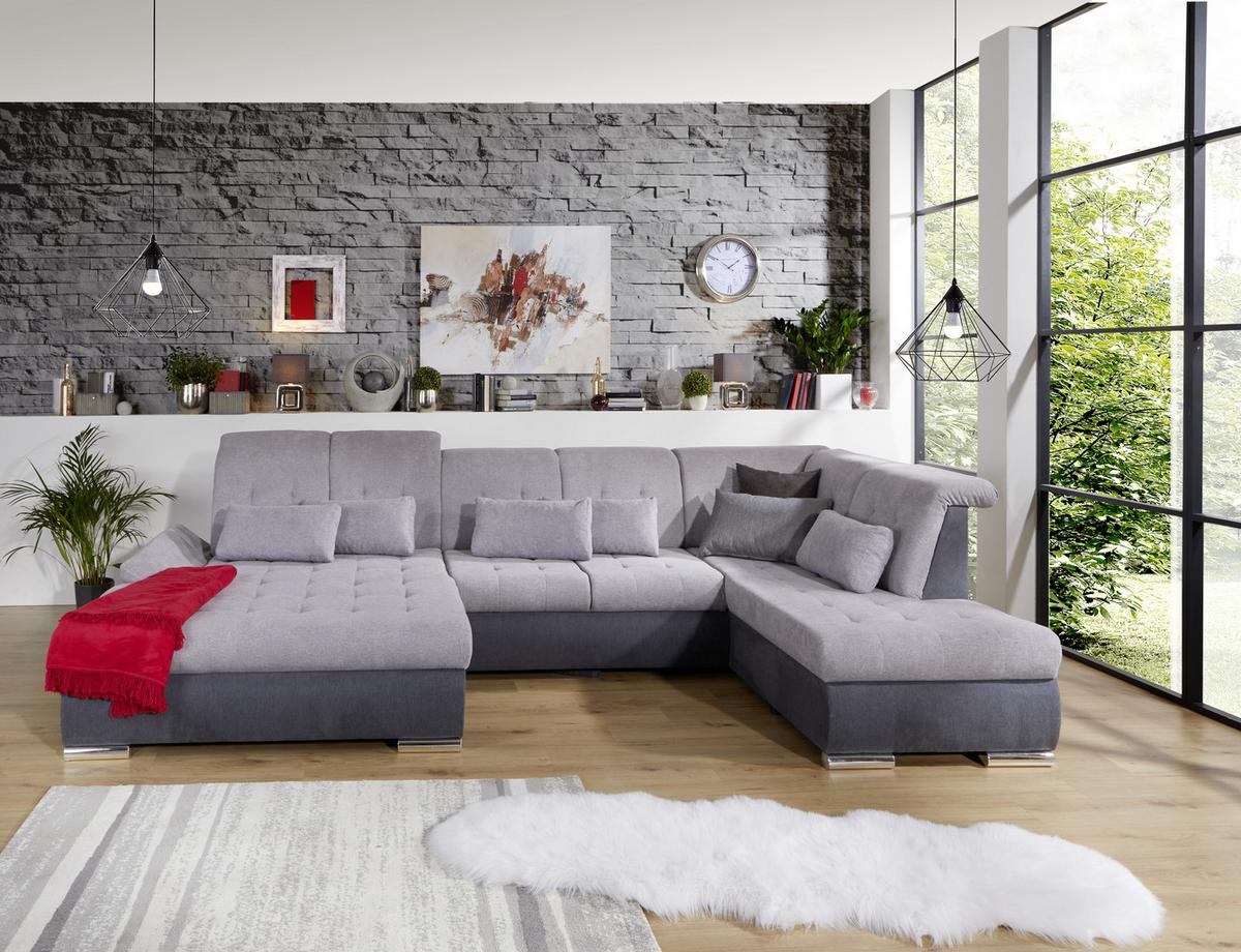 Kutna Garnitura Madera - siva/srebrne boje, Moderno, tekstil/plastika (190/358/212cm) - Premium Living