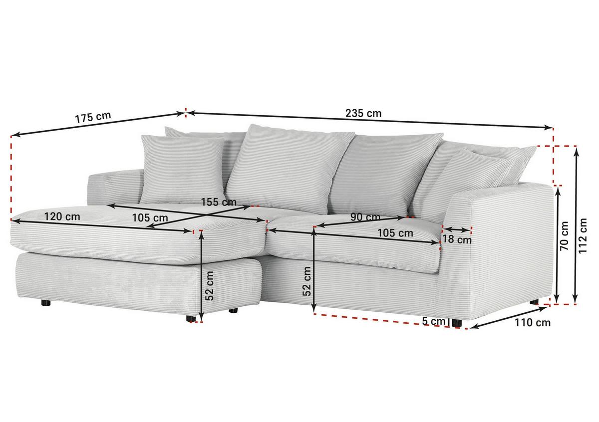 NAROŻNIK DONATO - czarny/oliwkowa zieleń, Design, tworzywo sztuczne/tkanina (235/175cm) - home24