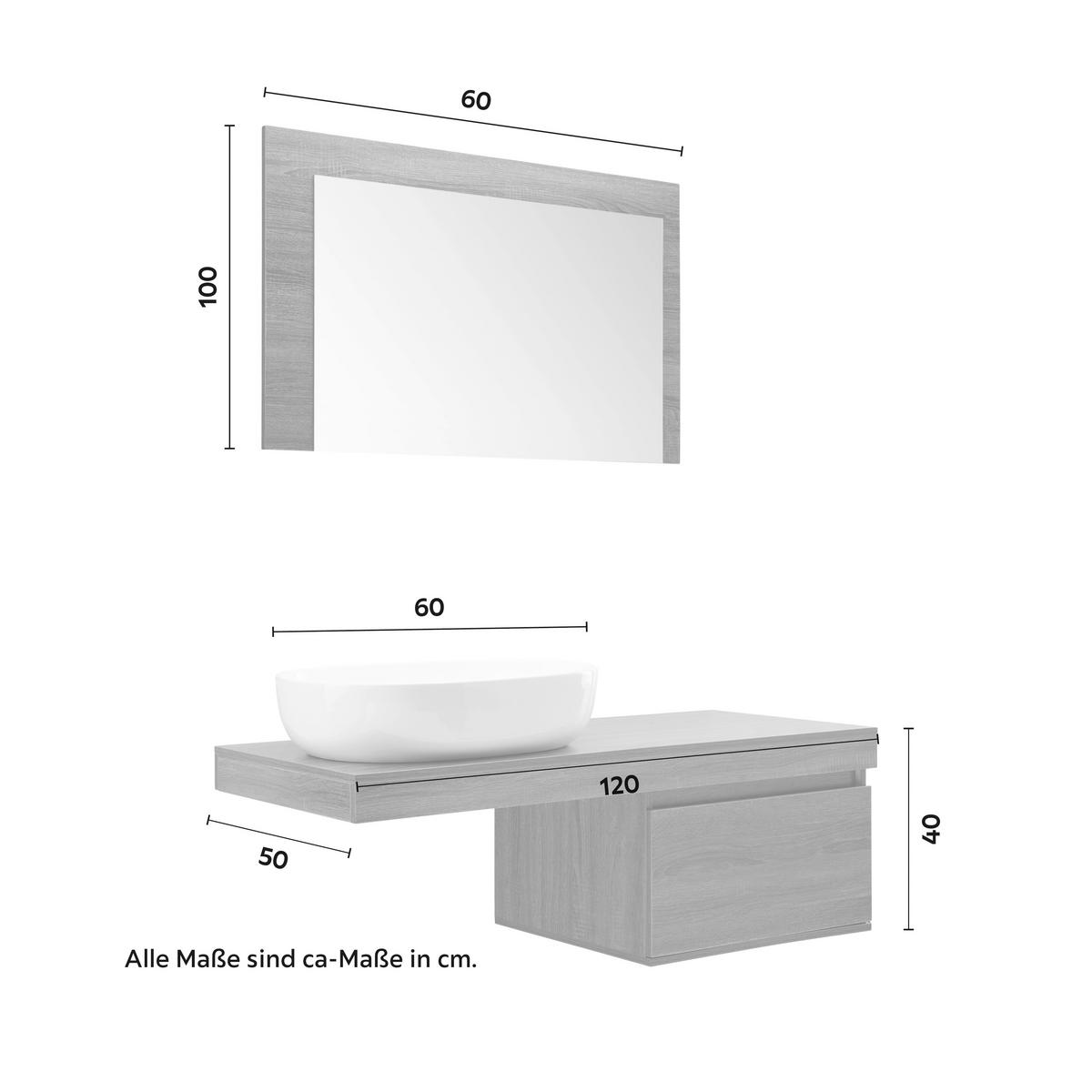 Badezimmer Domenico Rauchfarbe mit Waschbecken & Spiegel - Weiß/Grau, MODERN, Glas/Keramik (120/40/50cm) - Bessagi Home