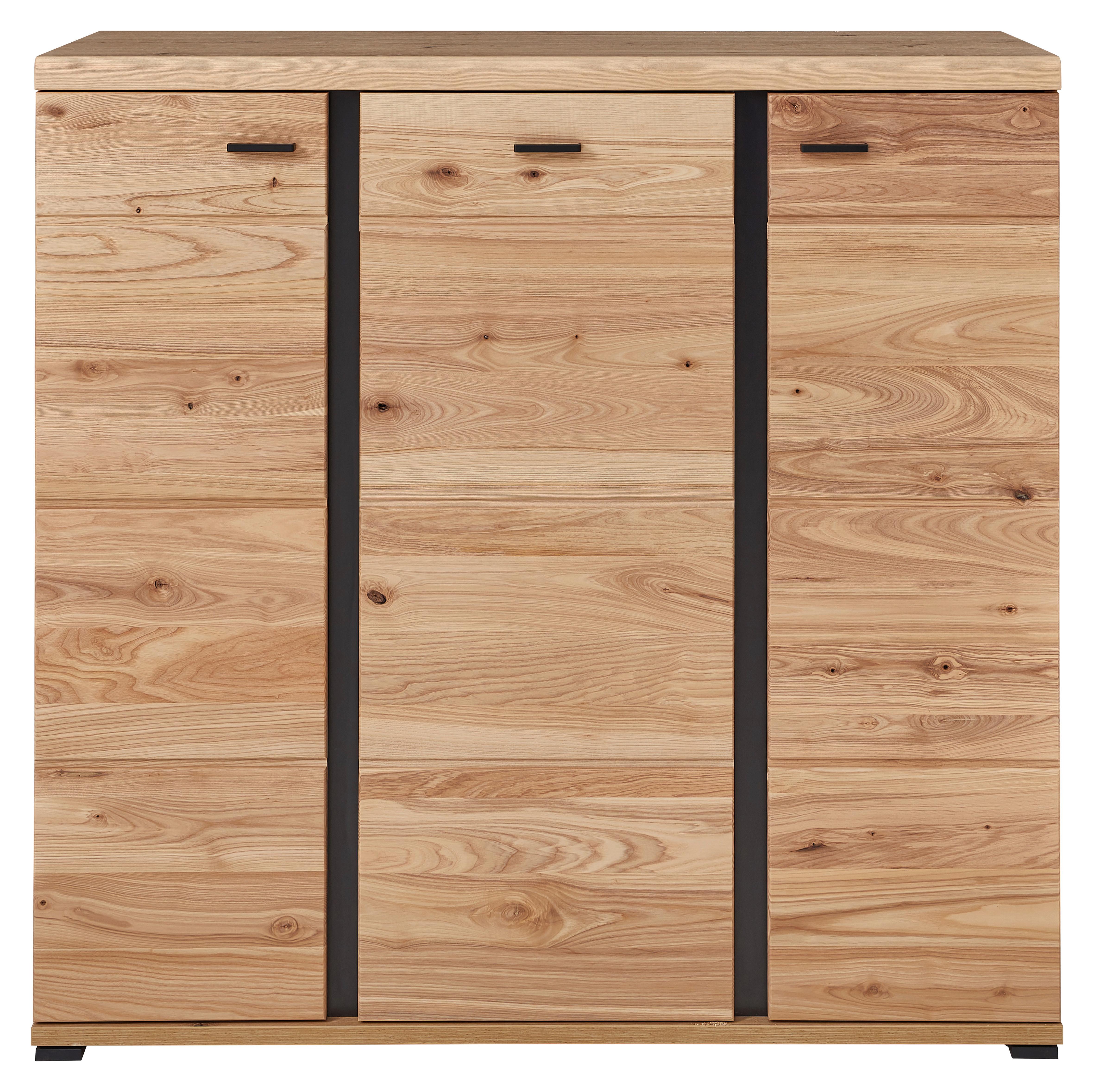 KOMODA WYSOKA SONOS - kolor jesionowy/czarny, Design, materiał drewnopochodny/tworzywo sztuczne (124/120/42cm) - Linea Natura