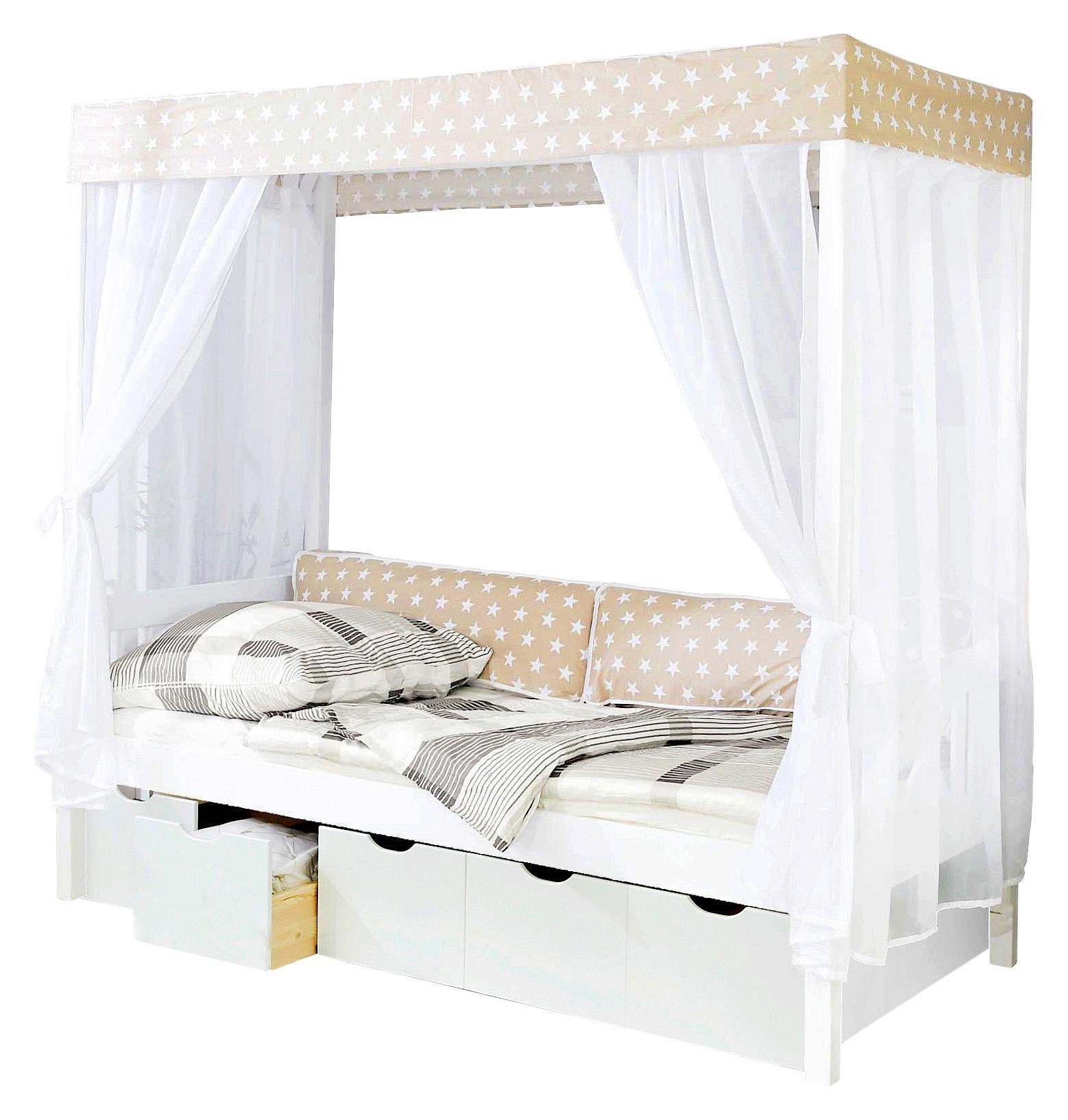 Himmelbett Lino ca. 90x200 cm Echtholz Weiß/Beige - Beige/Weiß, MODERN, Holz (90/200cm) - Livetastic