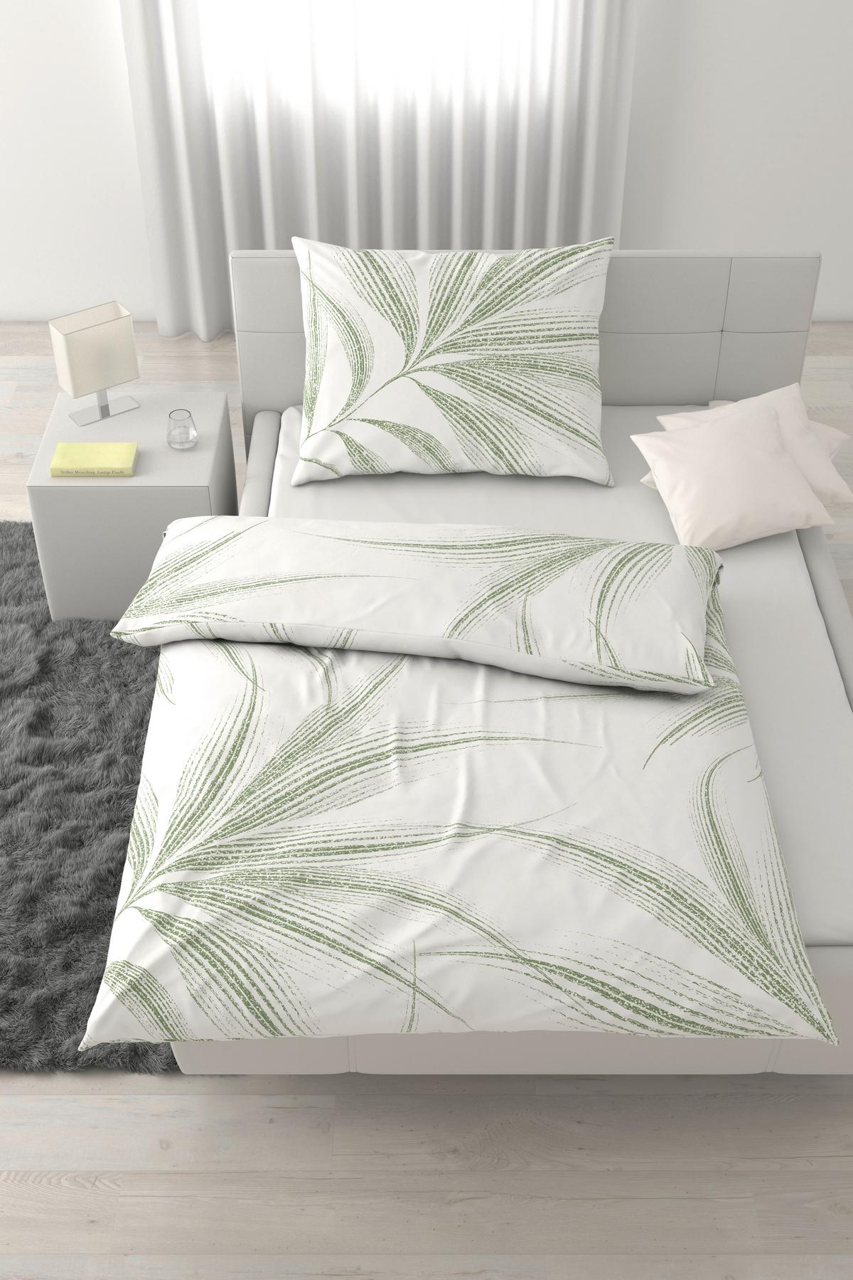 Bettwäsche Melefa Grün/Weiß ca. 140x200cm - Weiß/Grün, KONVENTIONELL, Textil (140/200cm) - Mömax