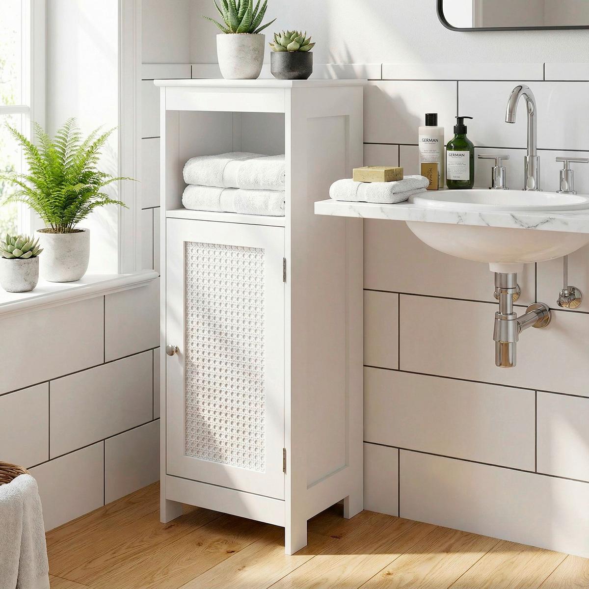 Midischrank Wl7.766 - Weiss/Silberfarben, Design, Holzwerkstoff/Metall (30/80/28cm) - Livetastic