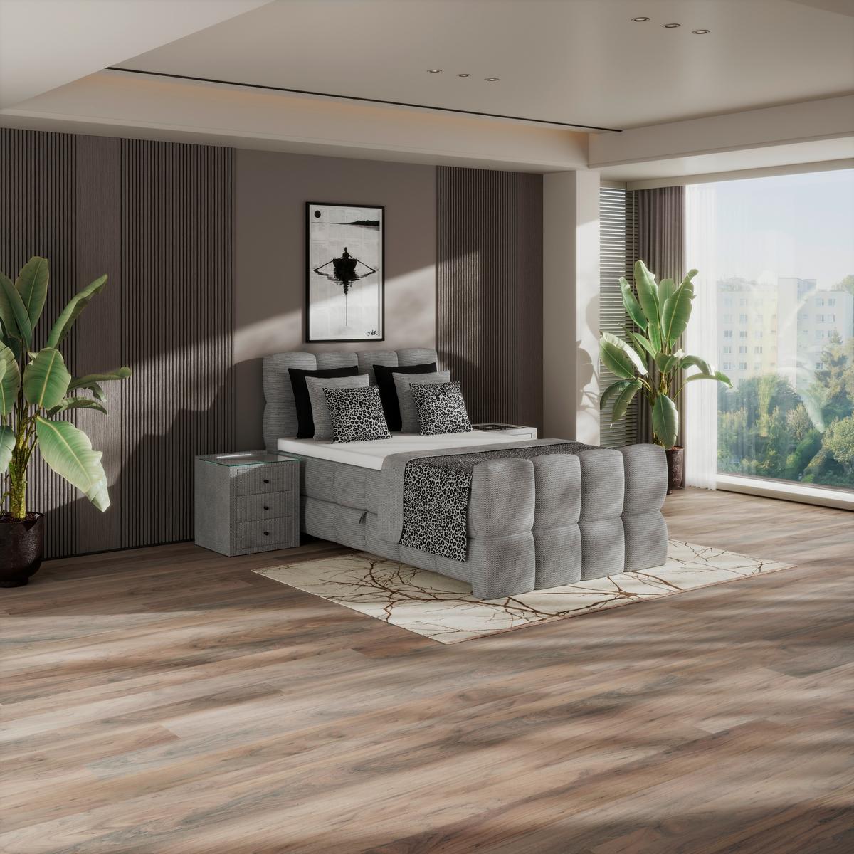 Postelja Boxspring Brisbane, Svetlo Siva, 120x200 - črna/svetlo siva, Trend, kovina/umetna masa (120/200cm) - Premium Living