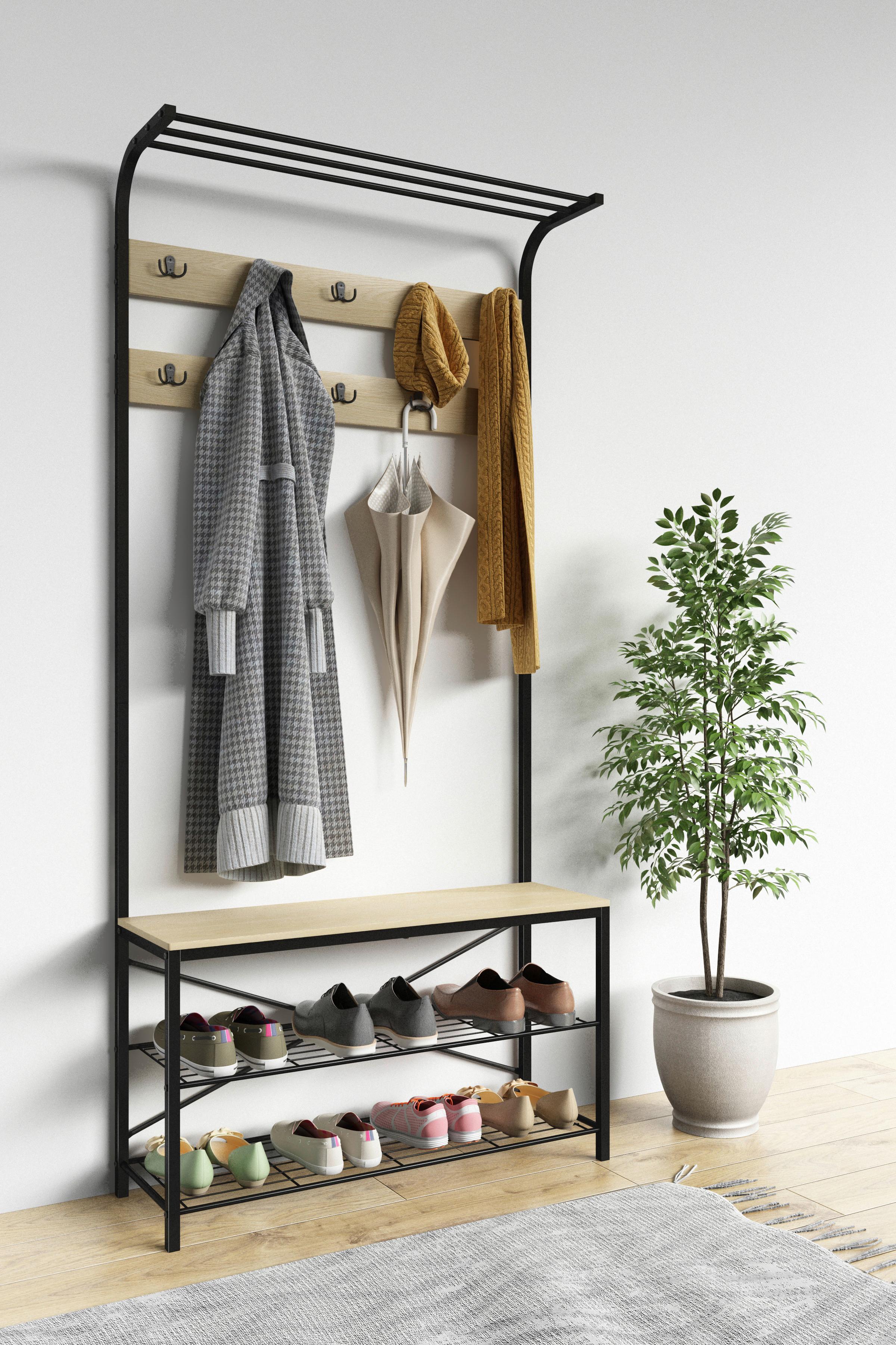 GARDEROBE TALIRO GR - Honigeiche/Schwarz, Design, Holzwerkstoff/Metall (90/190/30cm) - MID.YOU