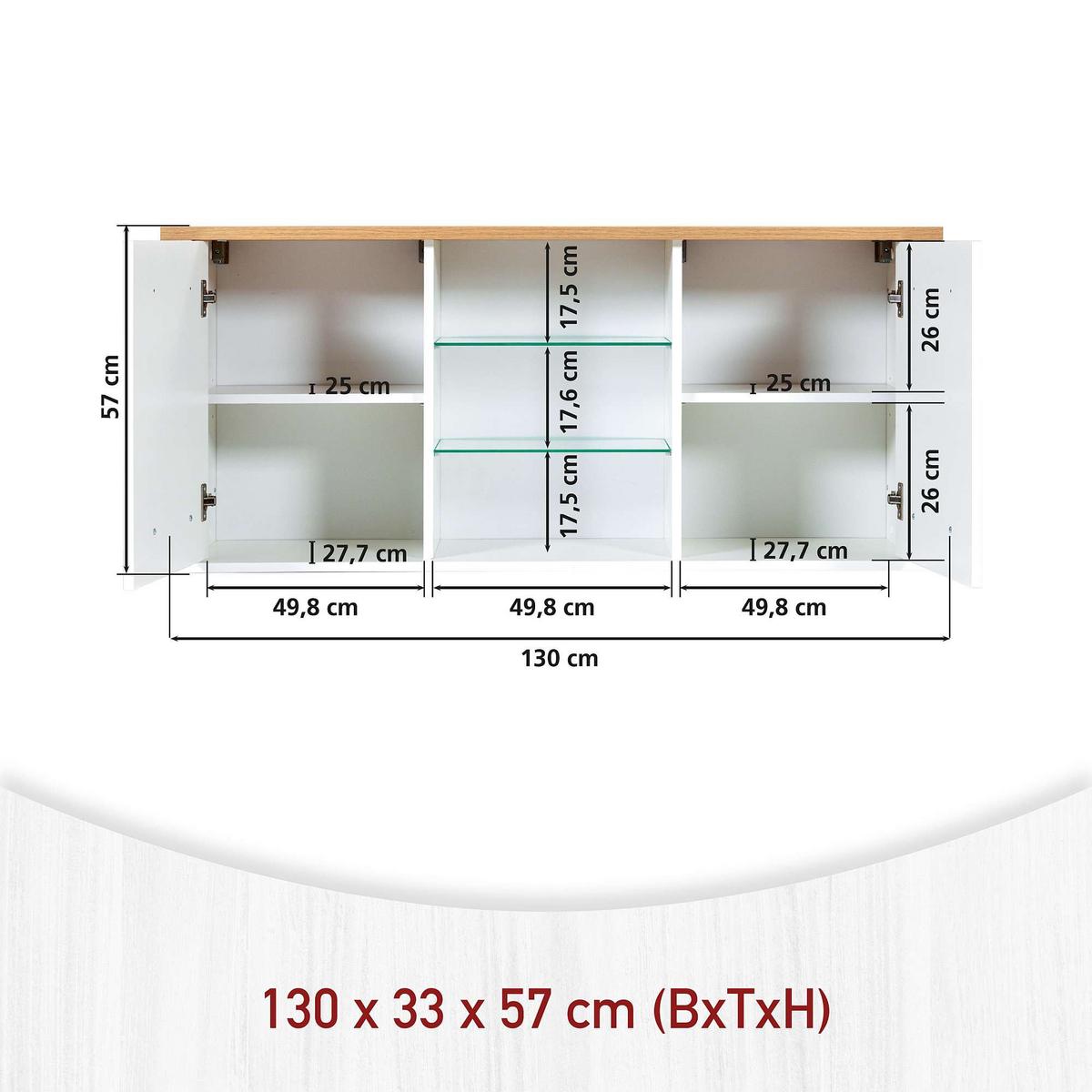 Felsőszekrény Sicilia - Artisan tölgy/ezüstszínű, Romantik / Landhaus, faalapú anyag/fém (130,3/57,5/33cm) - Mömax