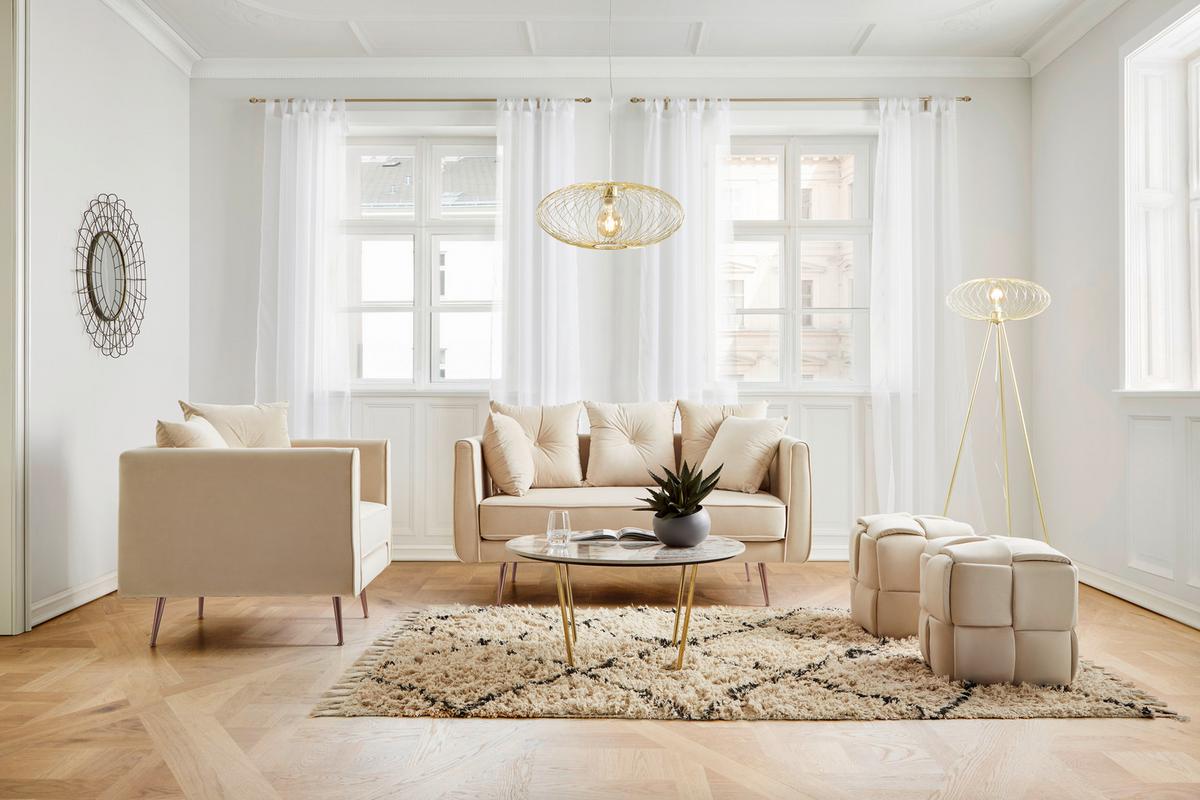 Sofa Luis Beige Samt - Beige/Roségold, MODERN, Holz/Textil (155/87/87cm) - Bessagi Home