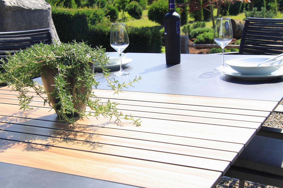 Gartenset 5-tlg. Metall/Glas/ Textil/Kunststof/Holzwerkstoff - Dunkelgrau/Anthrazit, Basics, Glas/Holzwerkstoff (180+60/100/74cm) - Acamp