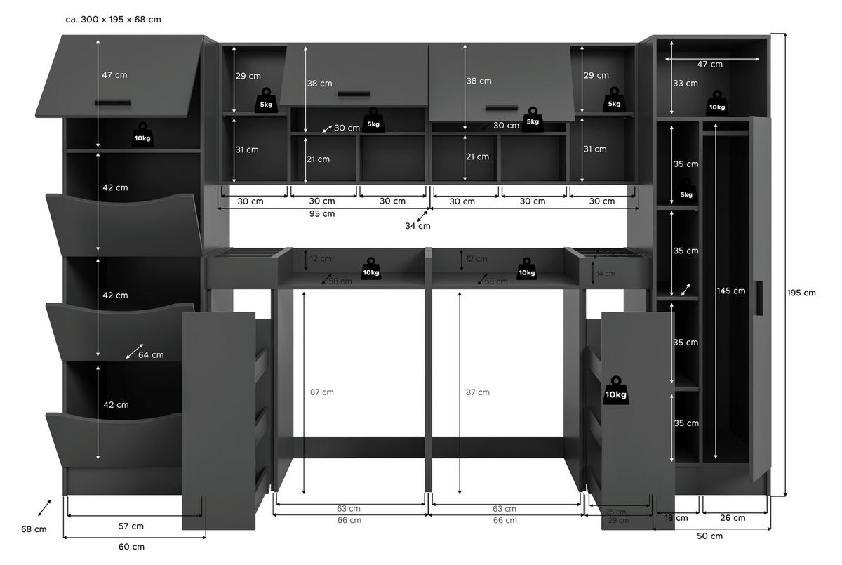 Regal Za Pralnico Free, Antracit - antracit, Basics, leseni material (300/195/68cm) - MID.YOU