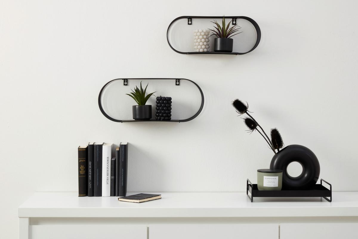 Set Zidnih Polica Jessica - crna, Moderno, metal (43/18/10cm) - Modern Living