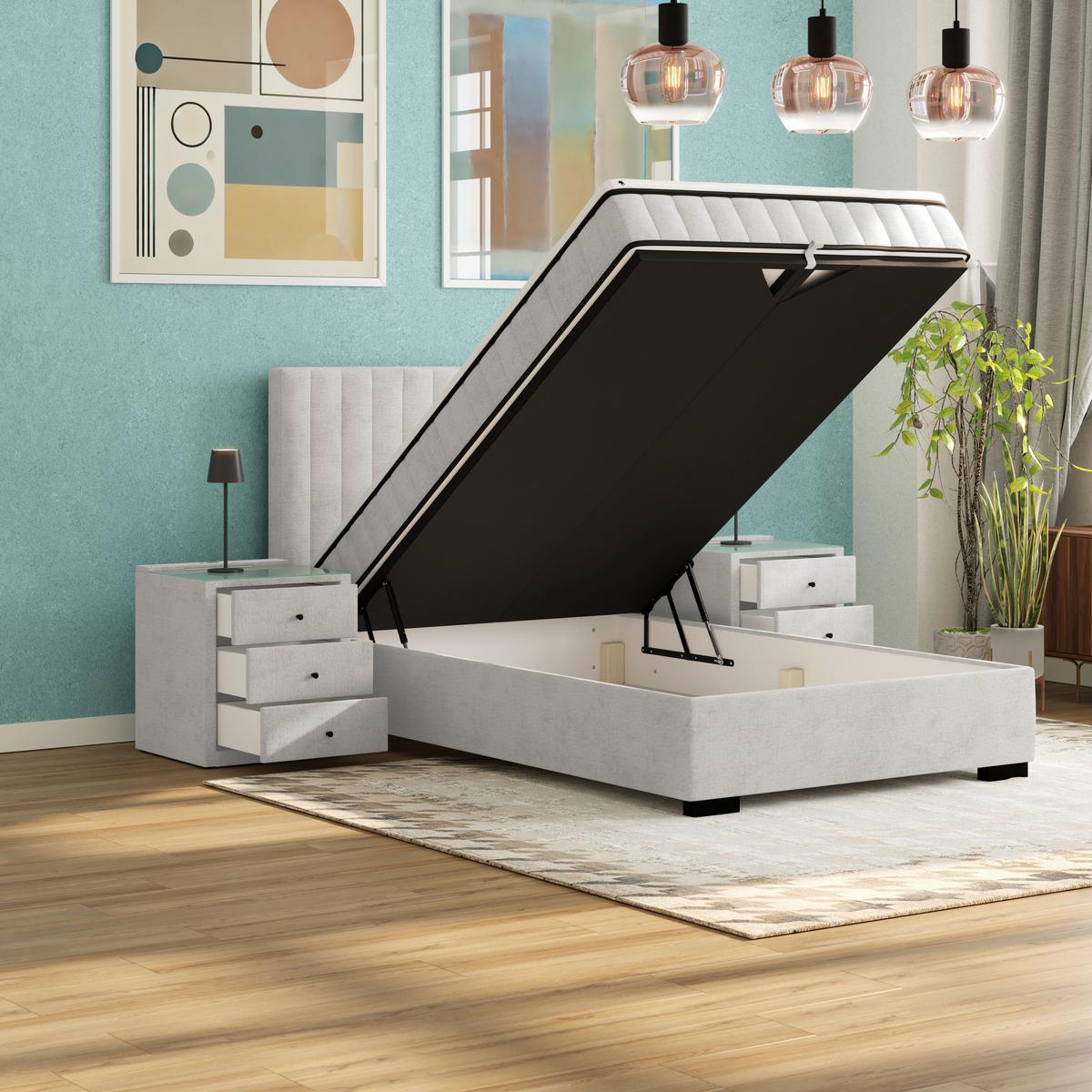 Box Krevet Maya C - svijetlo siva/crna, Moderno, drvni materijal/drvo (100/200cm) - Modern Living